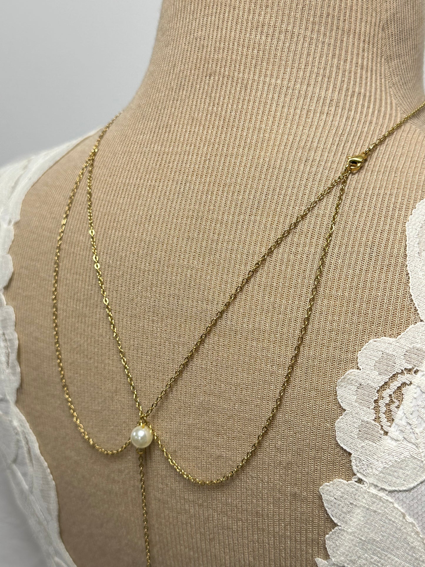 Collier dos mariée or acier et perles nacrées, collier dos perles acier or plusieurs couleurs au choix - Ateliersdisa