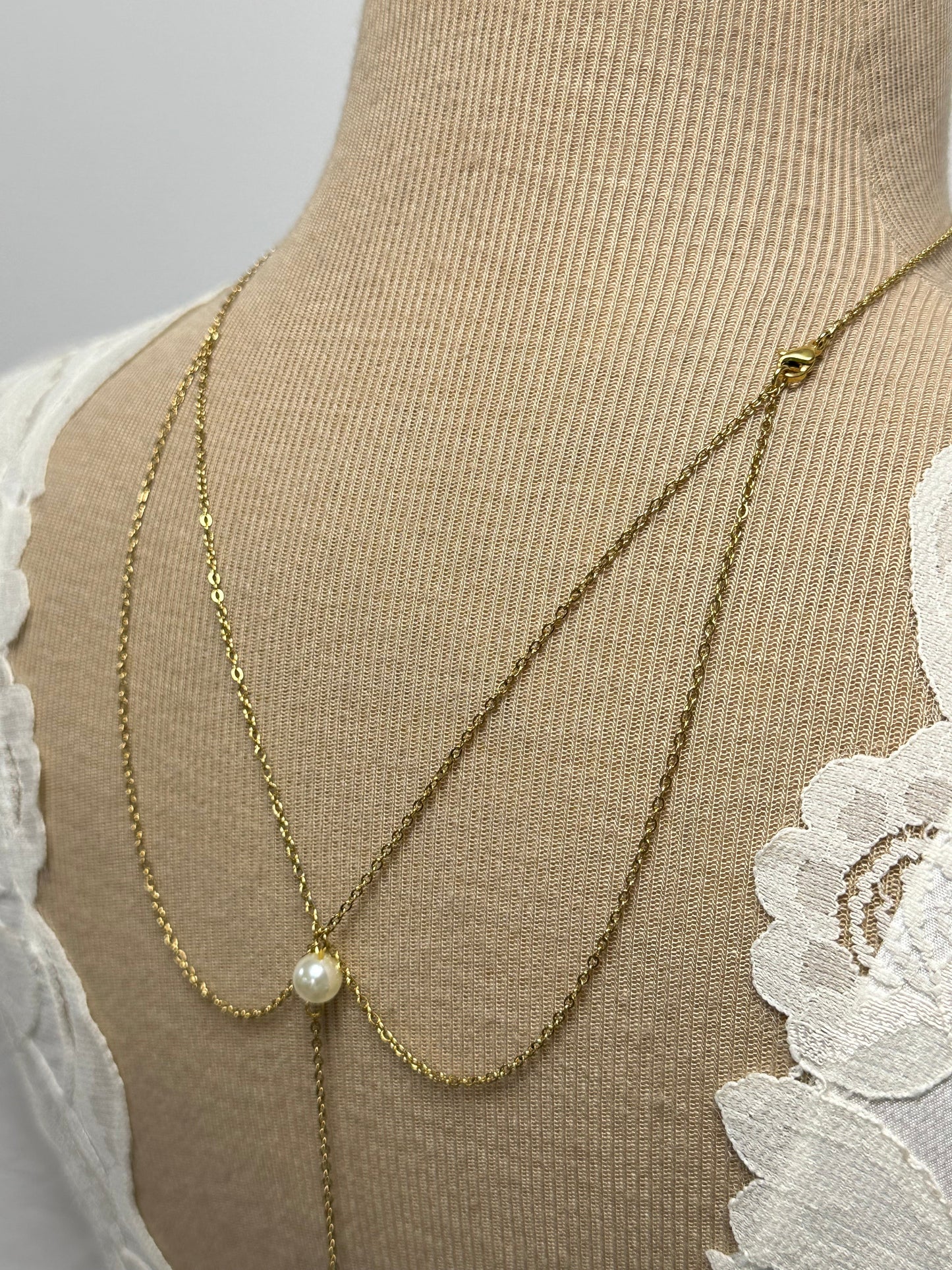 Collier dos perles, cristal acier or, argent ou rose gold - Ateliersdisa