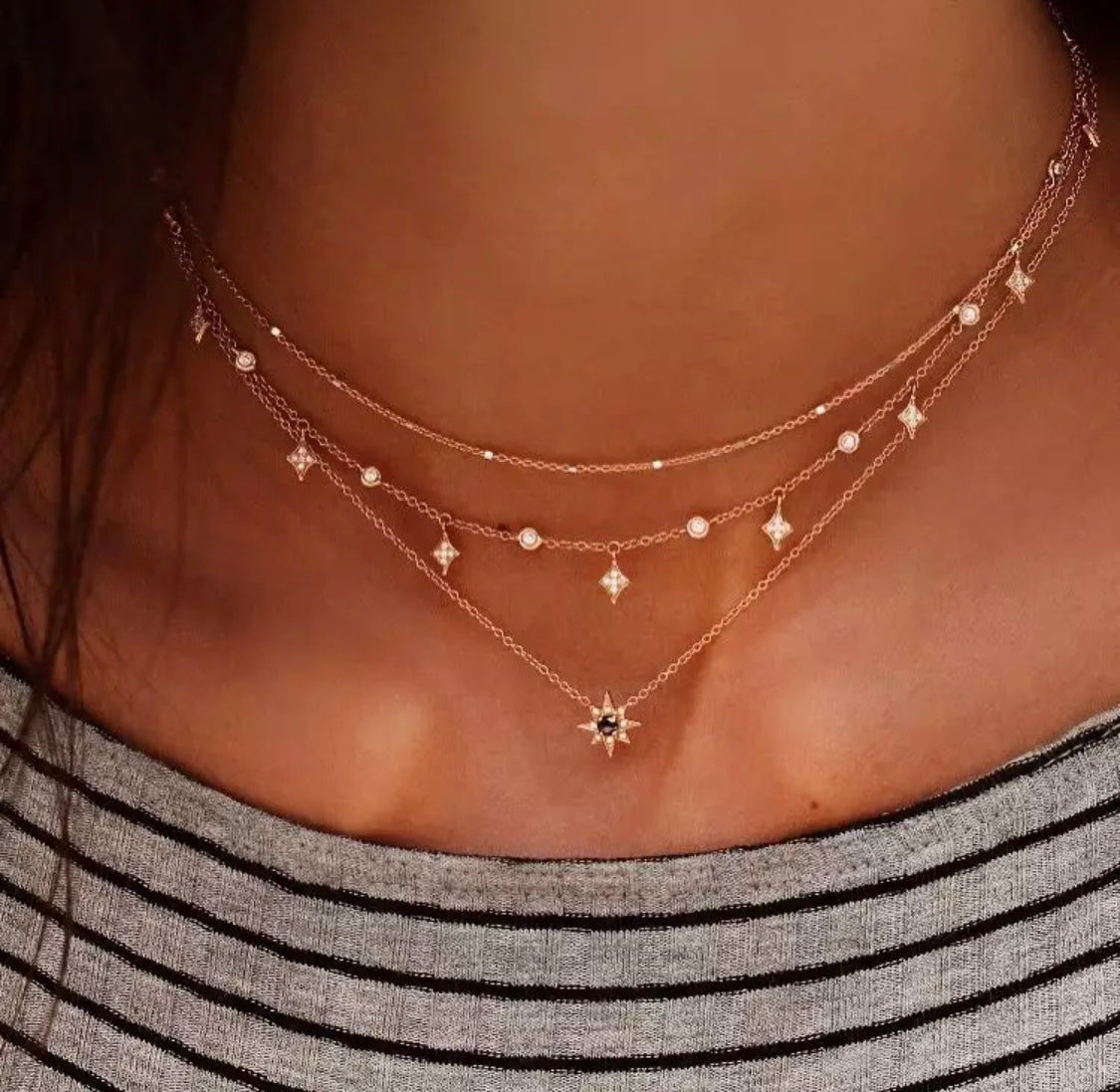 Collier multi-rangs étoile strass, collier à plusieurs rangs étoile tendance bohème - Ateliersdisa