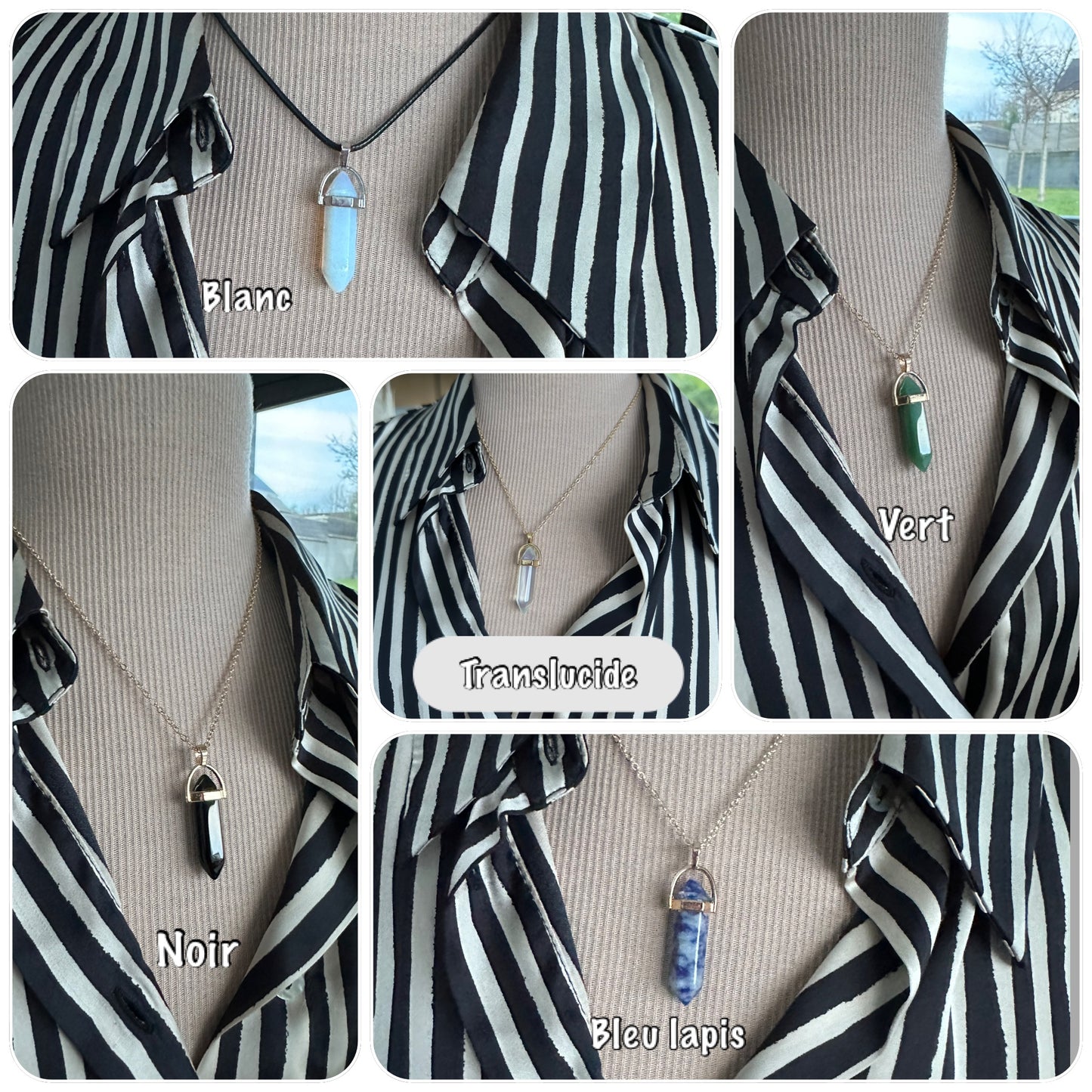 Collier pendentif cylindre en résine avec chaînette réglable - Ateliersdisa