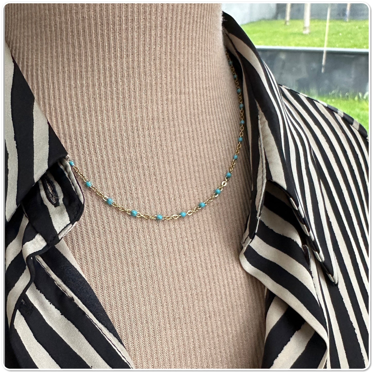 Collier or acier perles resine email - collier perles email resine or - Ateliersdisa