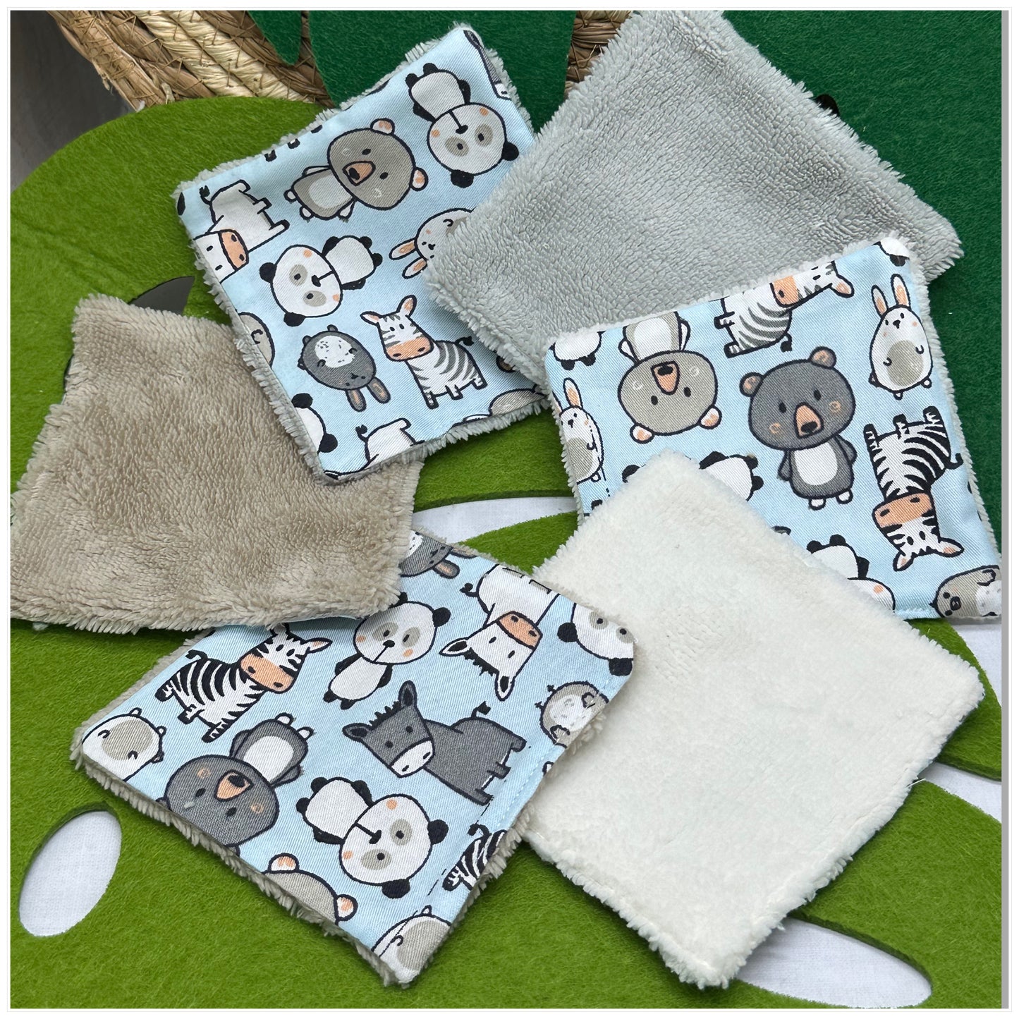Lingettes bébé lavable motifs animaux lot de 10 lingettes zéro déchet - Ateliersdisa
