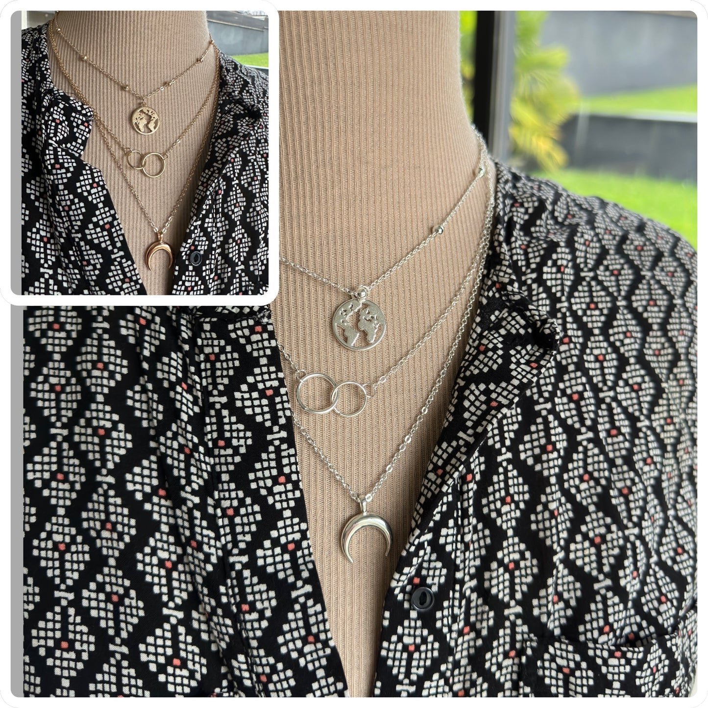Collier à plusieurs rangs motifs lune en laiton argent ou or - Ateliersdisa