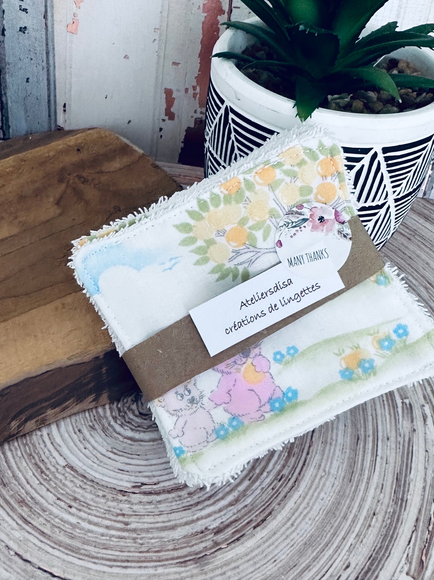 Lingettes bébé lavable motifs animaux lot de 10 lingettes zéro déchet - Ateliersdisa
