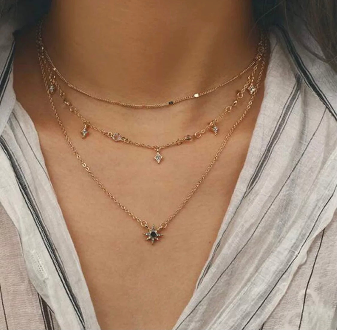 Collier multi-rangs étoile strass, collier à plusieurs rangs étoile tendance bohème - Ateliersdisa