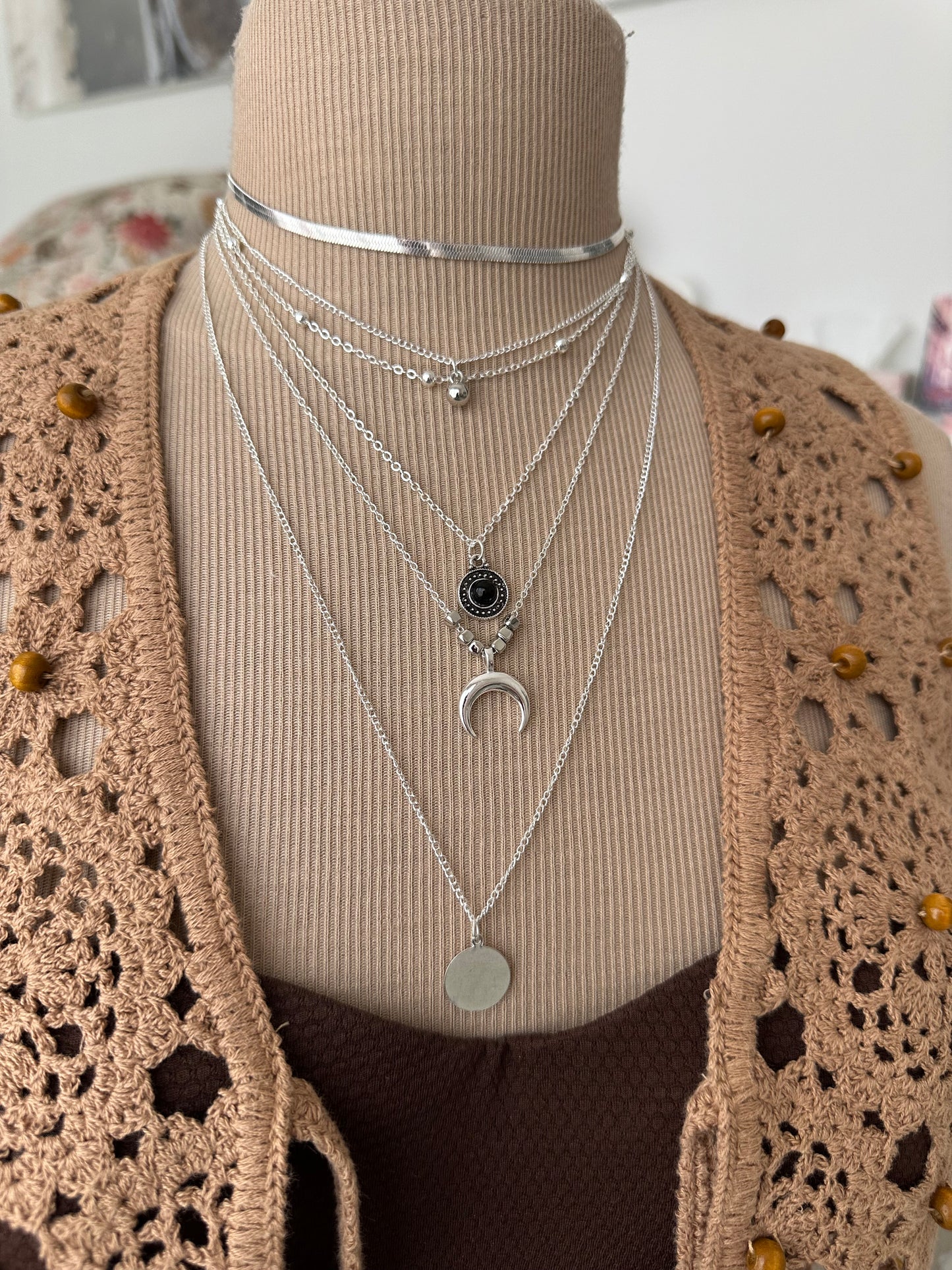 Collier sautoir plusieurs rangs, sautoir chaînes superposées