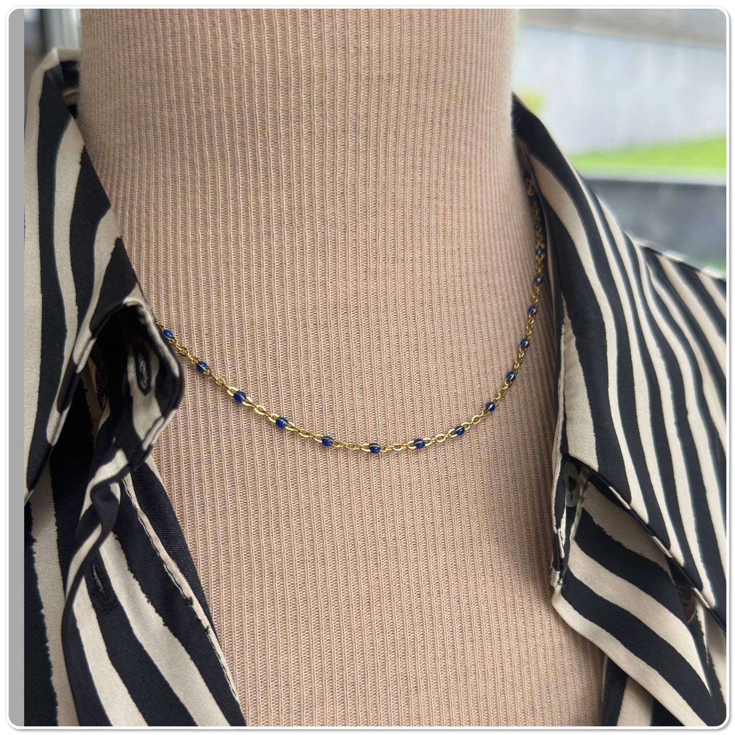 Collier or acier perles resine email - collier perles email resine or - Ateliersdisa