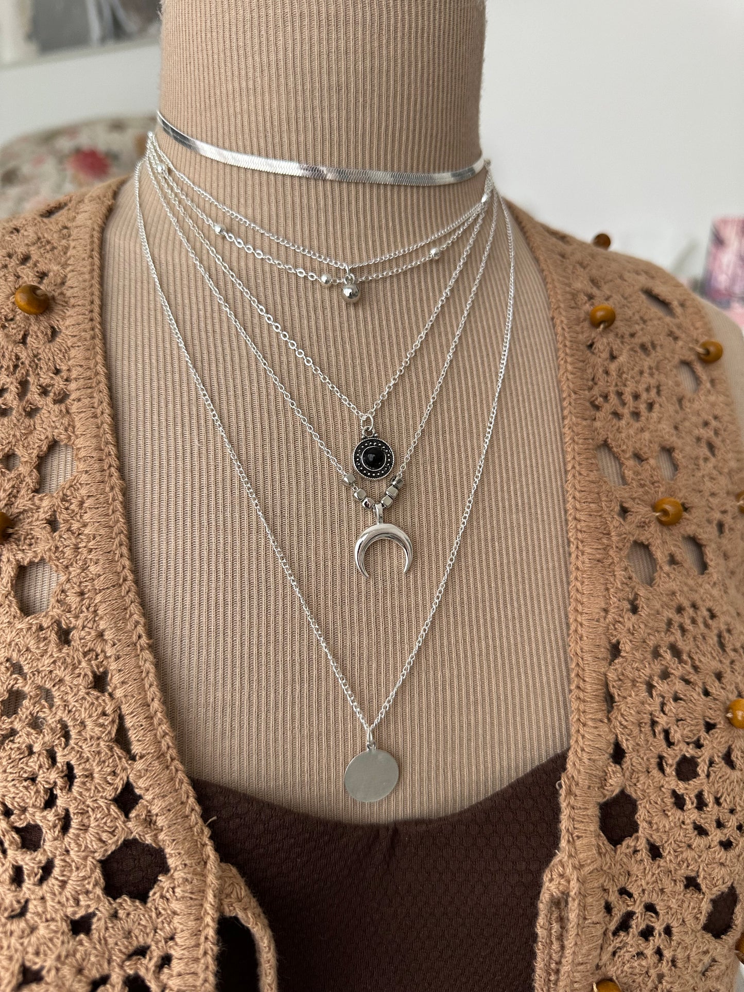 Collier sautoir plusieurs rangs, sautoir chaînes superposées