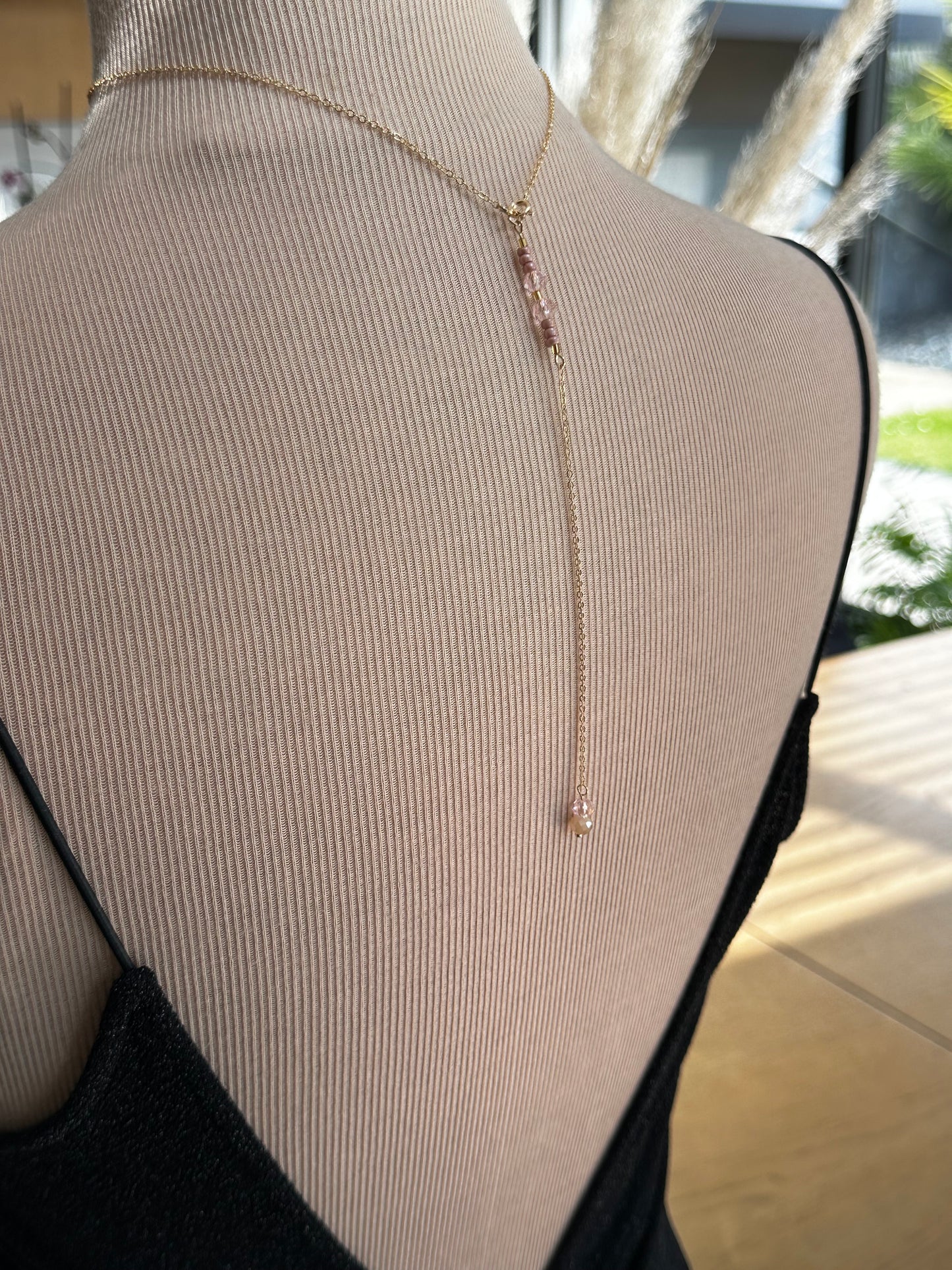 Collier dos perles de cristal, en acier ou laiton or, argent ou rosegold collection Ateliersdisa