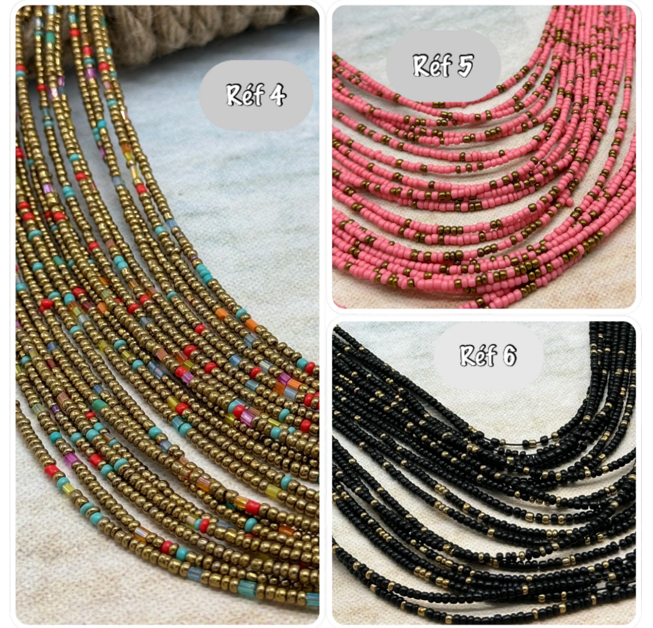 Collier plastron plusieurs brins perles de rocailles turquoise, corail, noir, blanc - Ateliersdisa