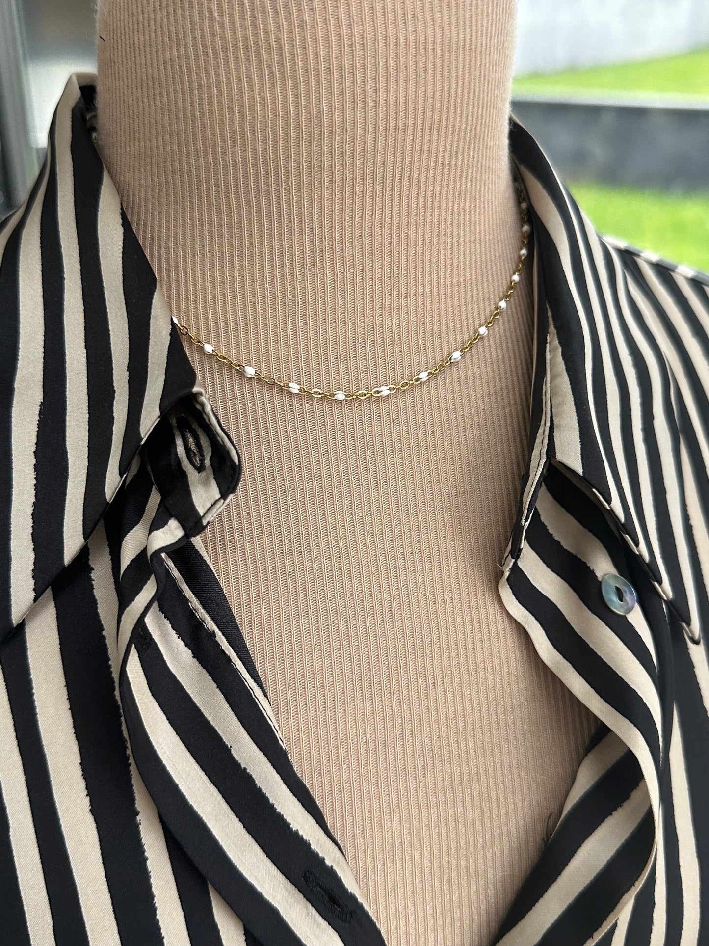 Collier or acier perles resine email - Ateliersdisa
