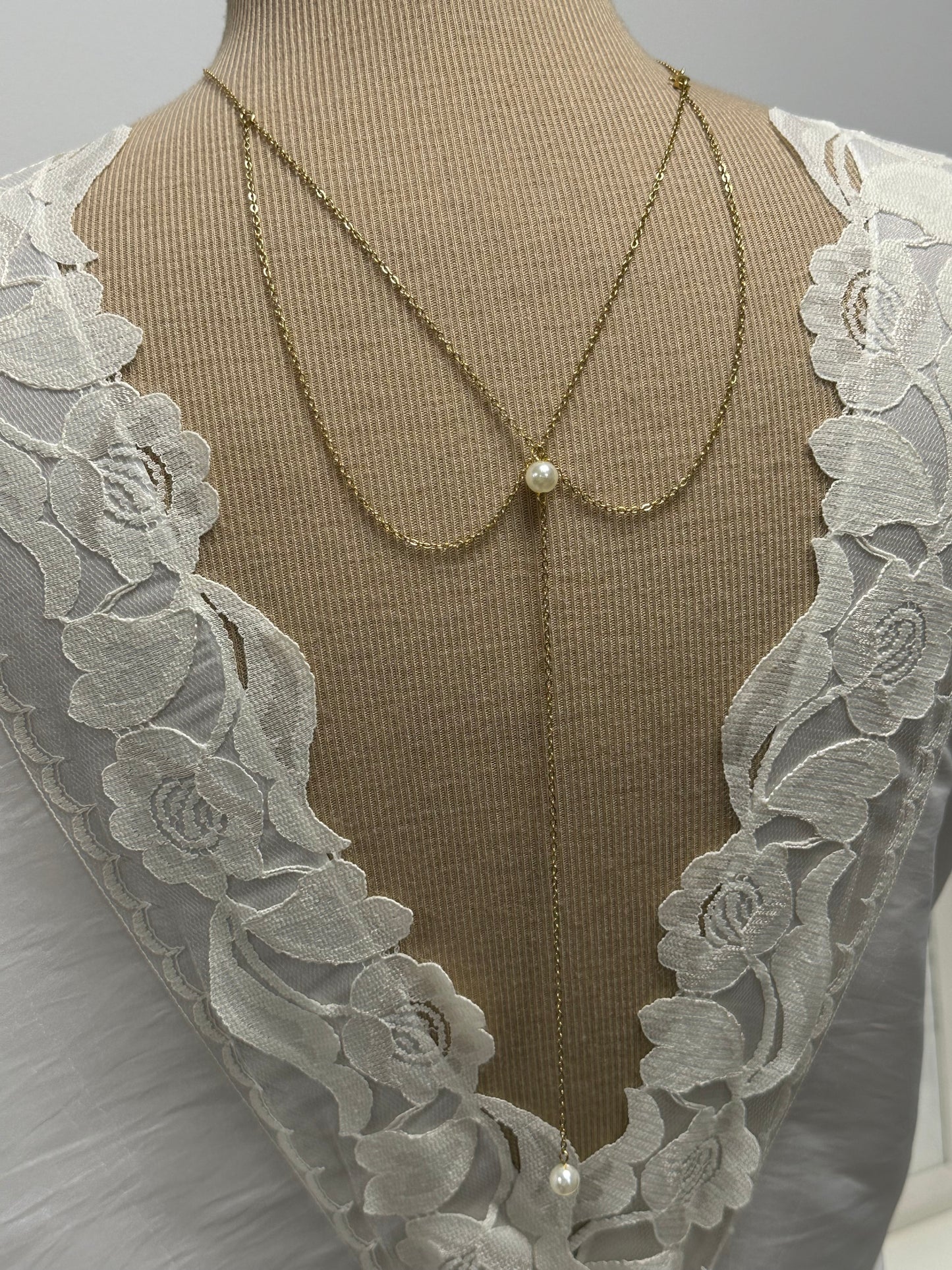 Collier dos mariée or acier et perles nacrées, collier dos perles acier or plusieurs couleurs au choix - Ateliersdisa