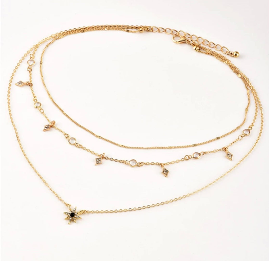 Collier multi-rangs étoile strass, collier à plusieurs rangs étoile tendance bohème - Ateliersdisa