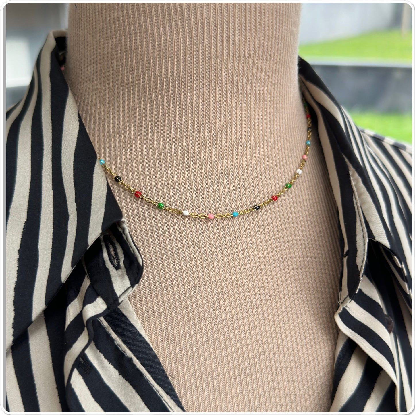 Collier or acier perles resine email - collier perles email resine or - Ateliersdisa