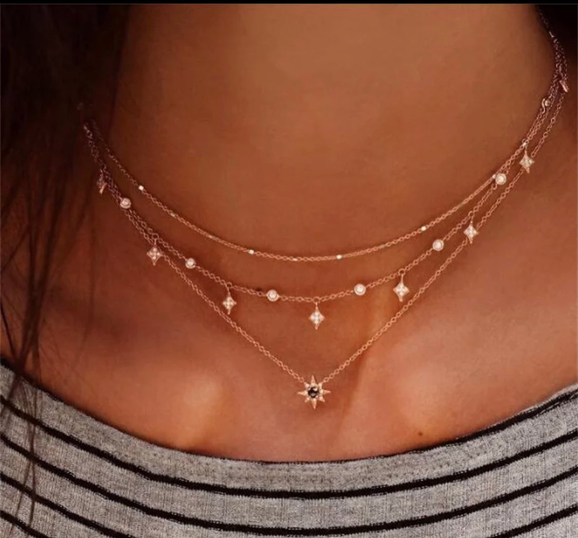 Collier multi-rangs étoile strass, collier à plusieurs rangs étoile tendance bohème - Ateliersdisa