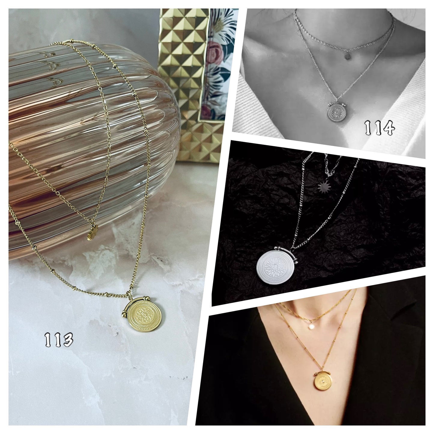 Collier 2 rangs pendentif gong