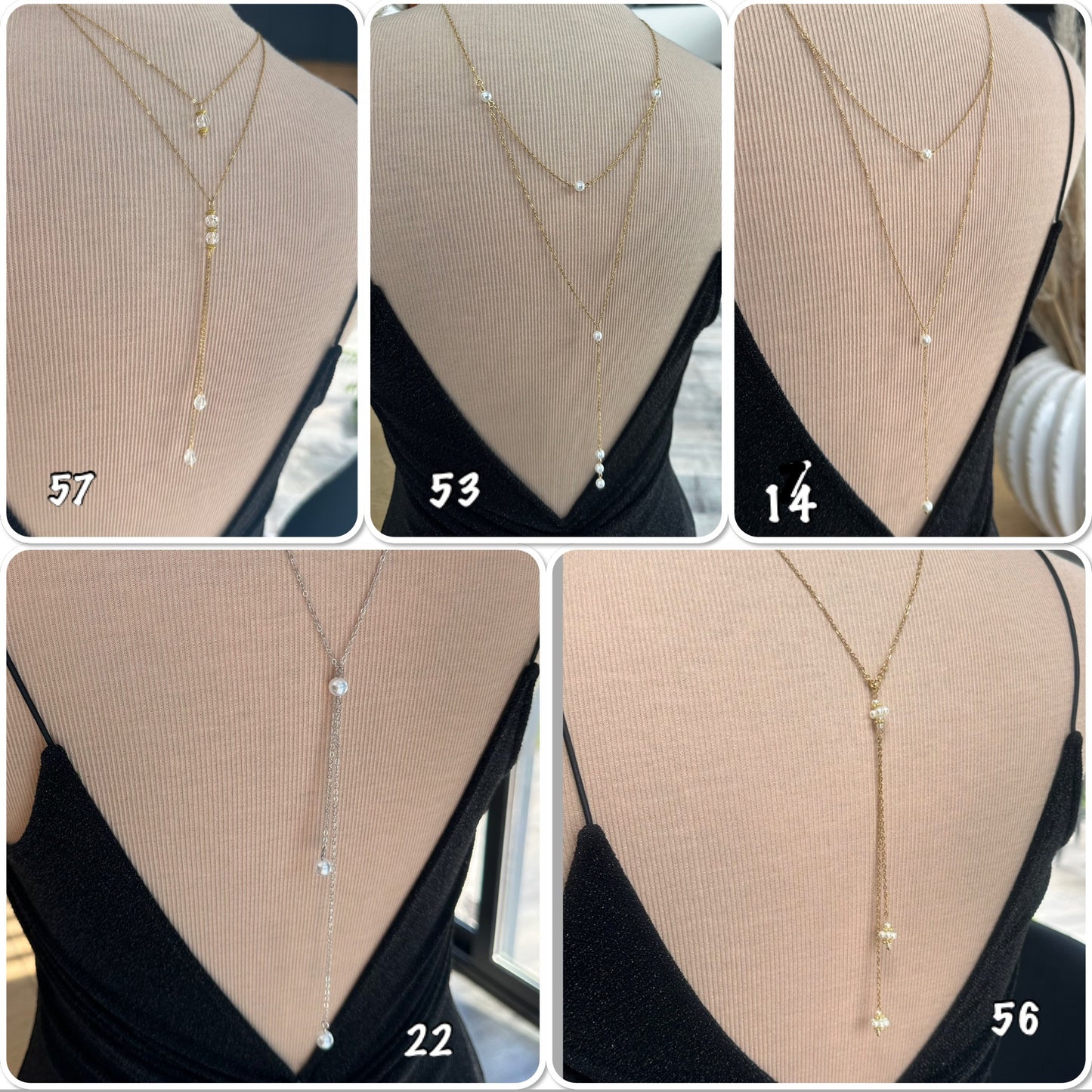 Collier dos nu mariée en perles, cristal, collier chute dos acier or, argent ou rose gold - Ateliersdisa