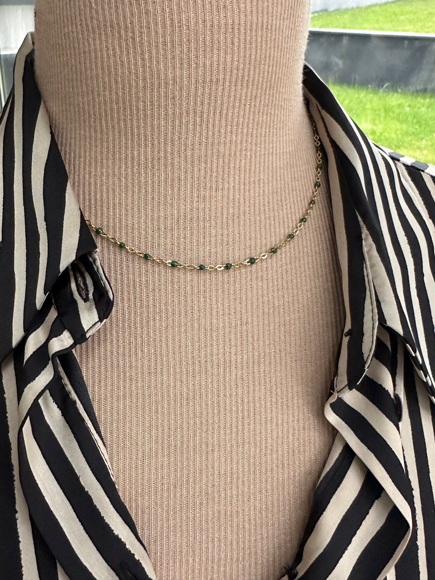 Collier fin or acier perles resine email - Ateliersdisa