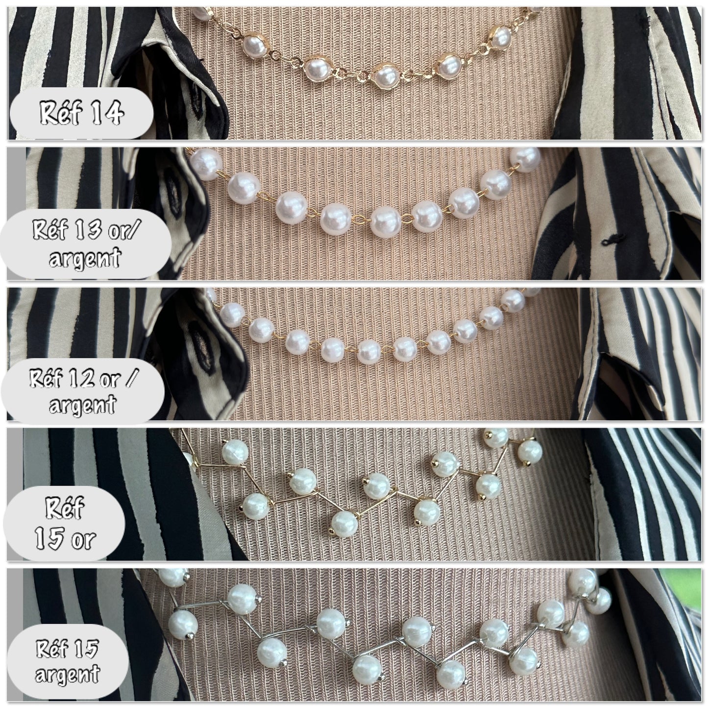 Collier ras de cou perles fantaisie avec chaînette réglable - Ateliersdisa