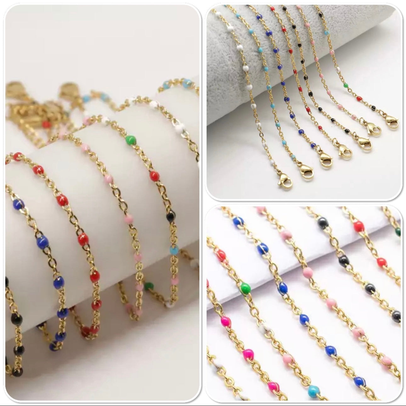 Collier or perles de résine, collier or acier perles résine, Ateliersdisa