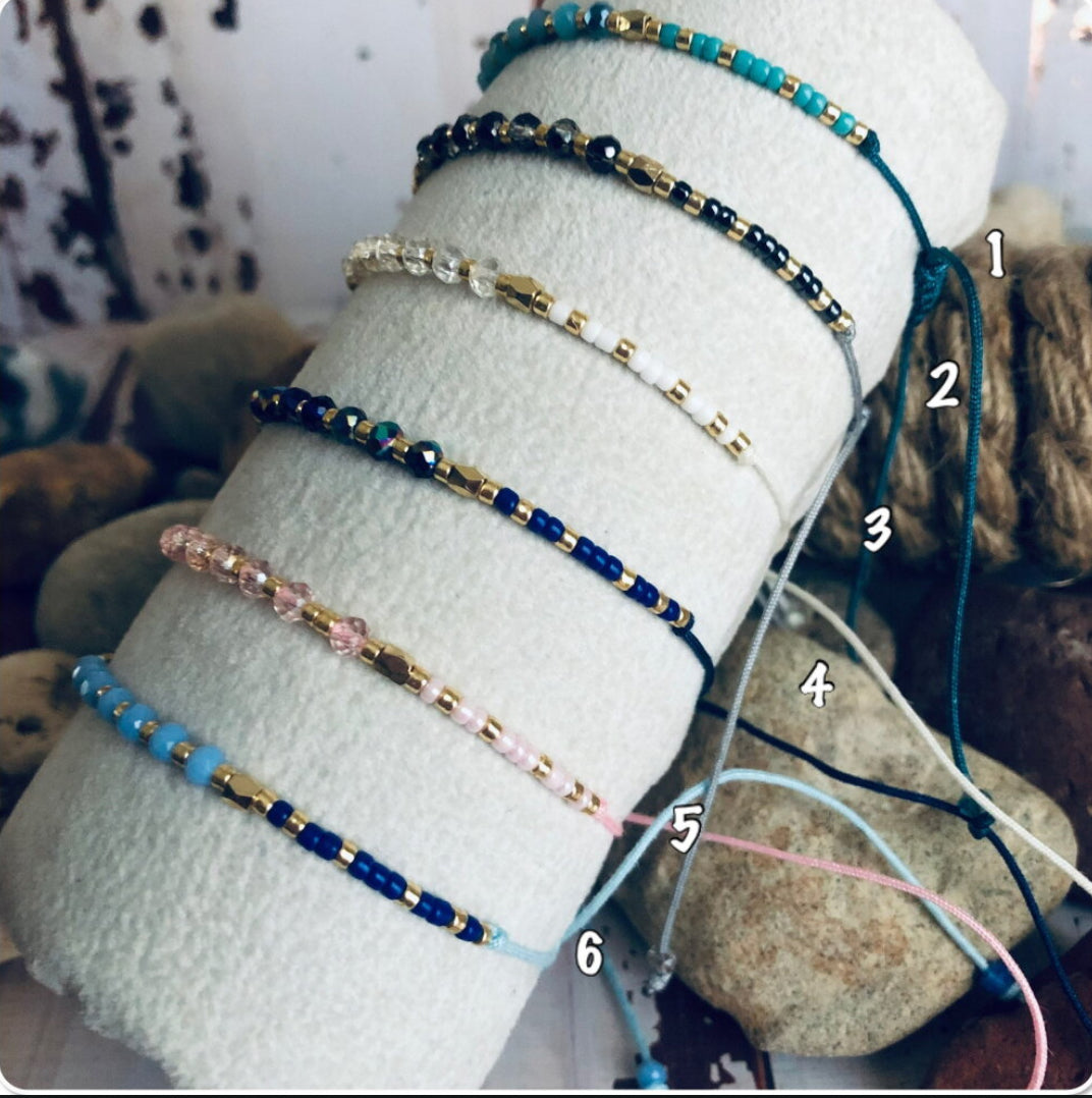 Bracelets minimaliste perles miyuki fils nylon noir, bracelets perles cristal réglable - Ateliersdisa