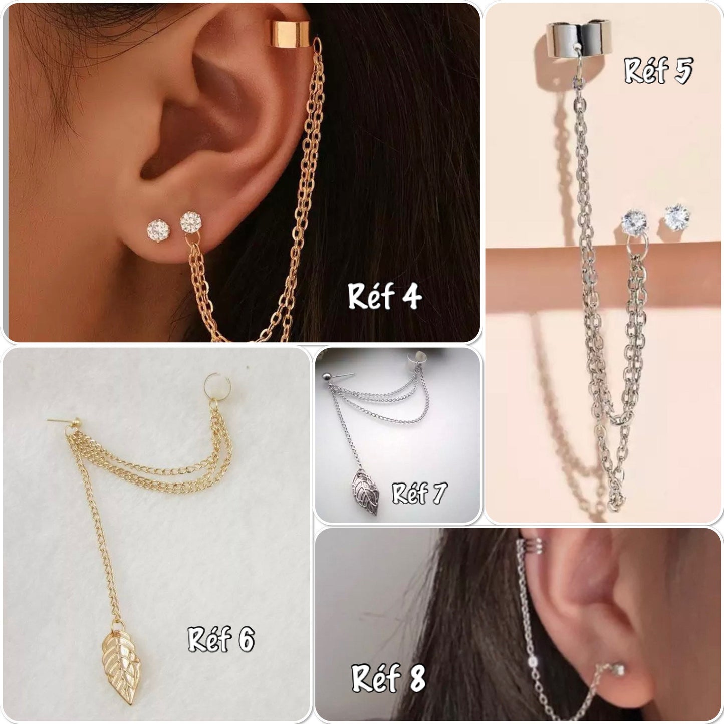 Ear cuff manchette d'oreille à chaine