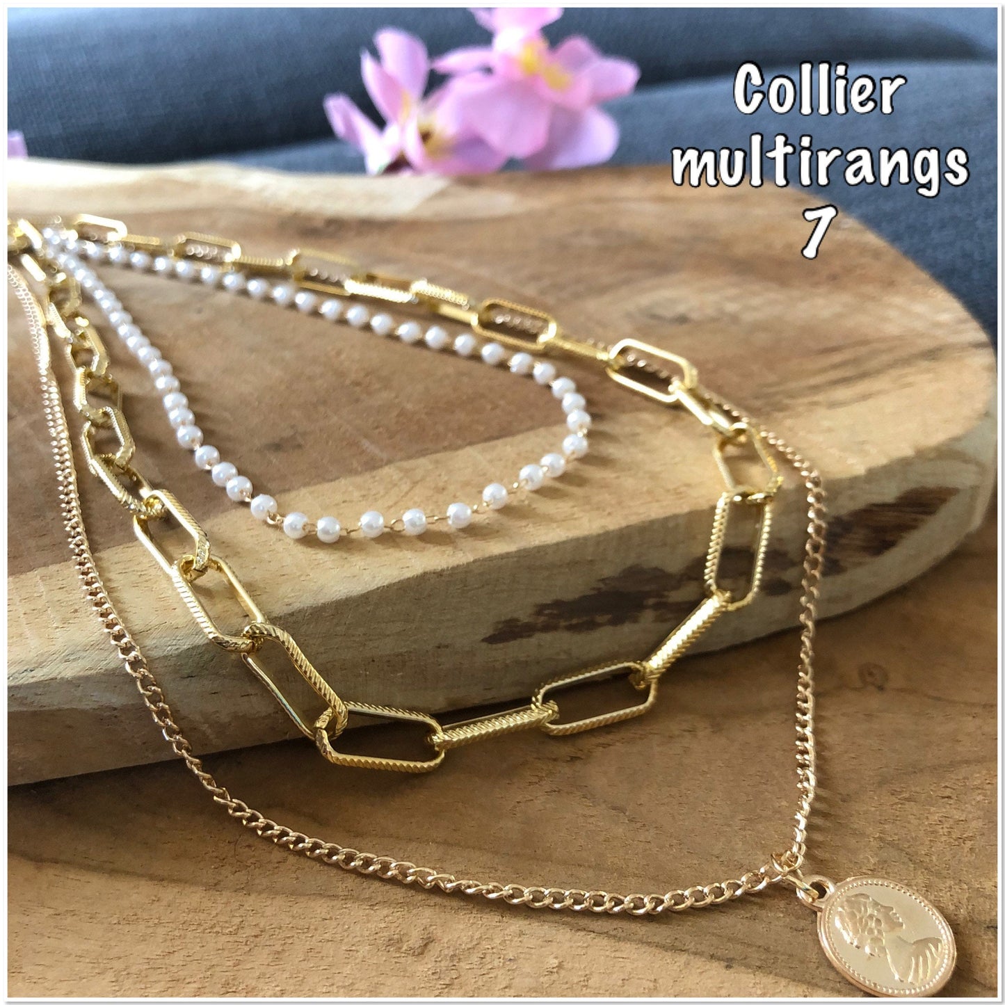 Collier multi-rangs perles et superposé médaille or - Ateliersdisa
