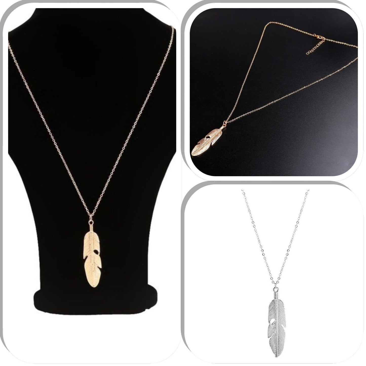 Collier sautoir plume en laiton or ou argent - Ateliersdisa