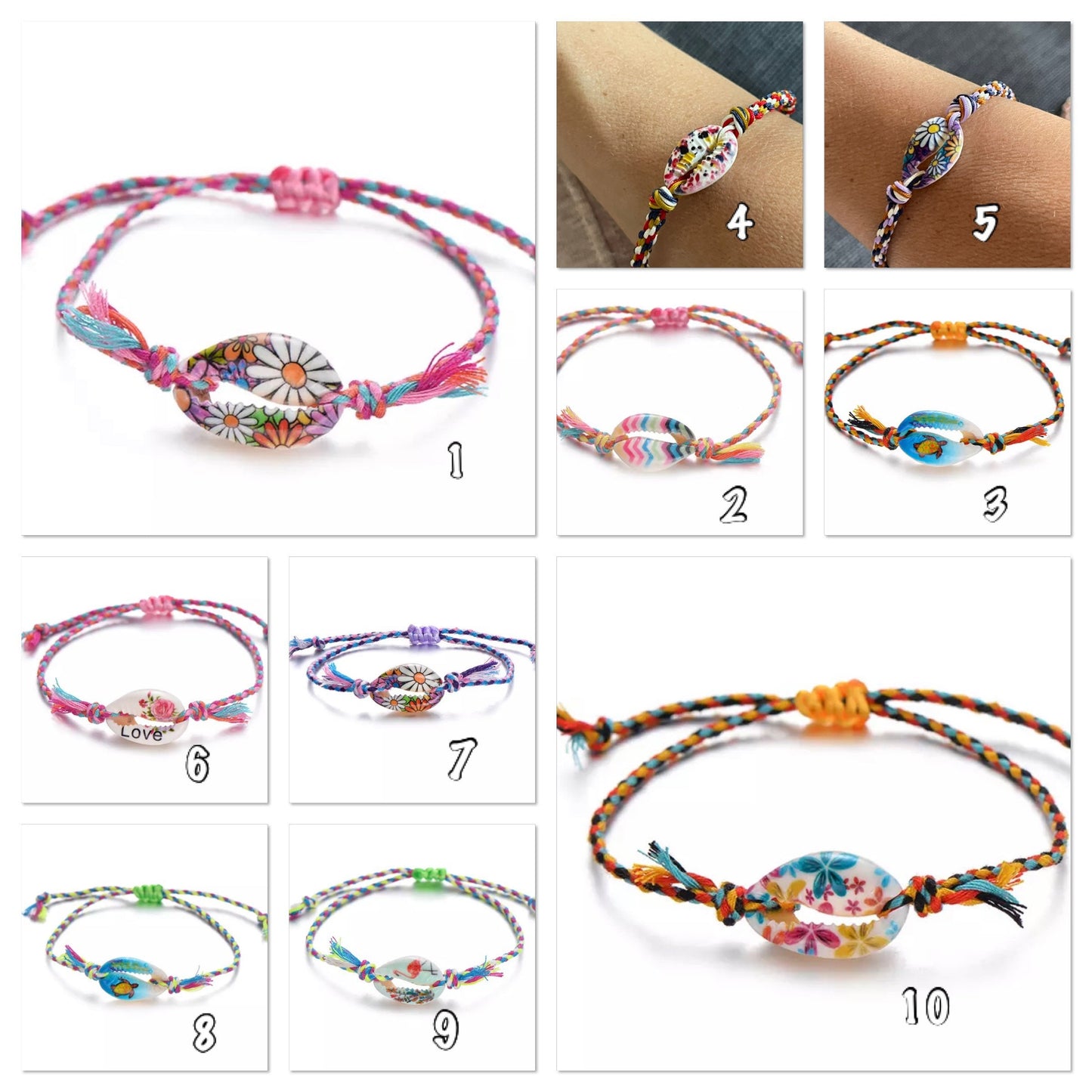 Bracelet tissé rond coquillage à motif, bracelet brésilien coquillage - Ateliersdisa