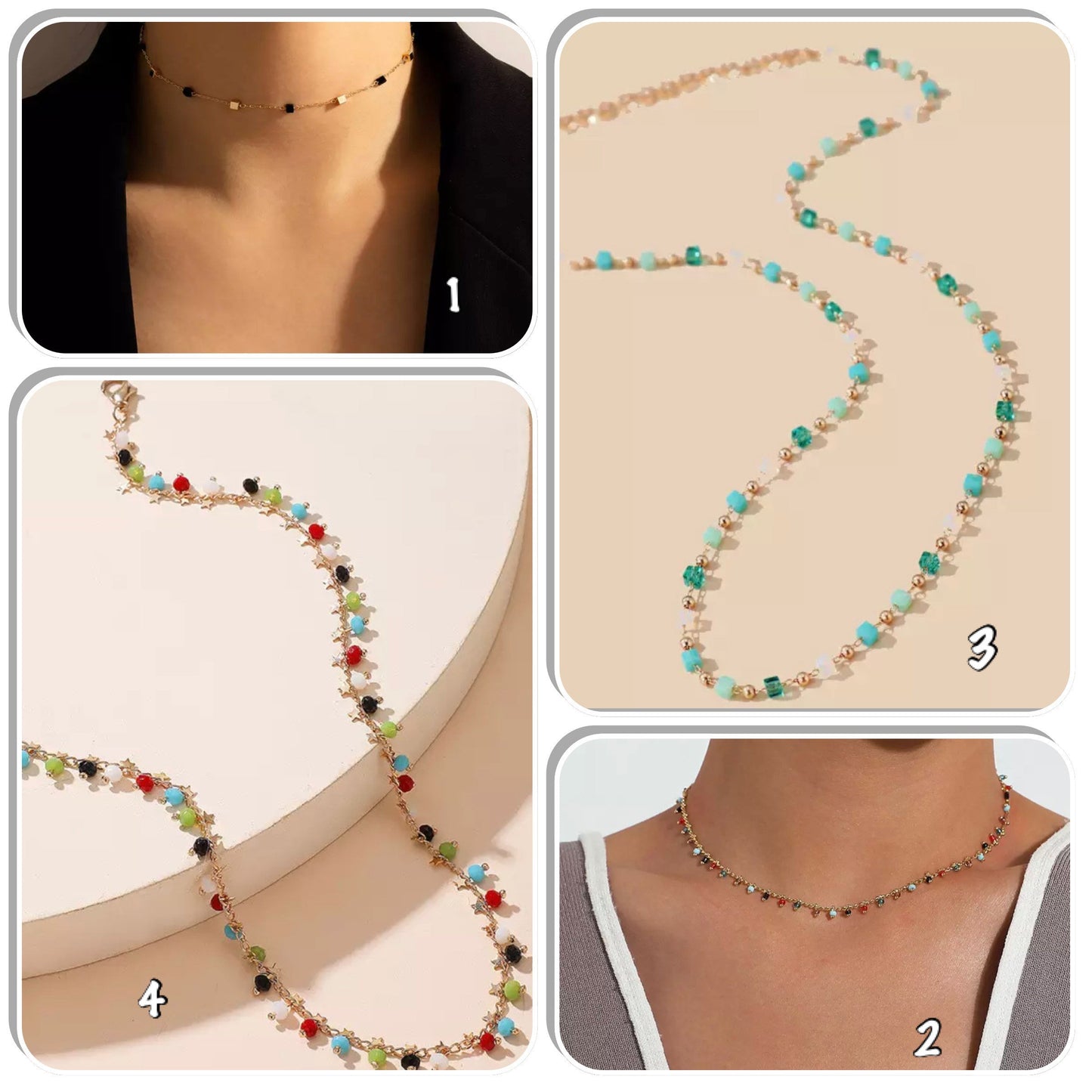 Collier ras de cou breloques multi couleur, chocker multi-rangs en résine multicolore - Ateliersdisa