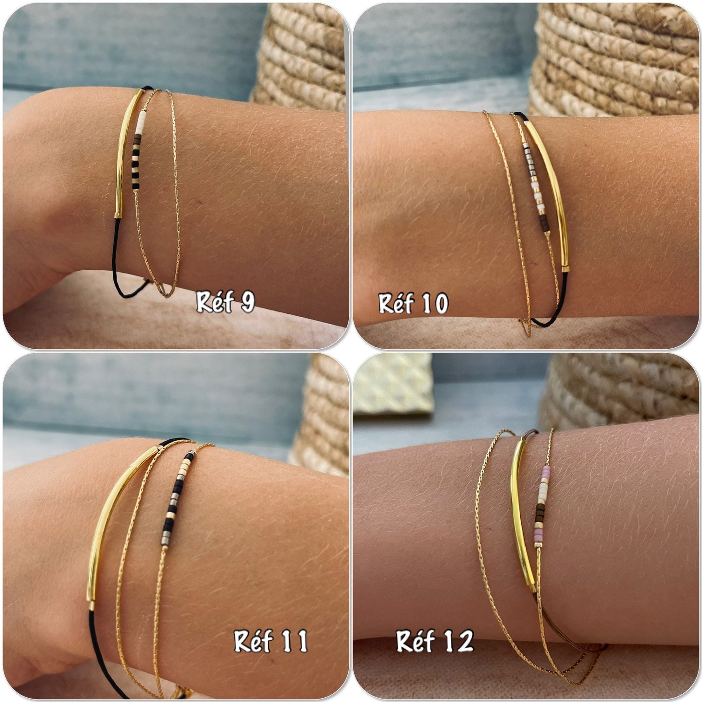 Bracelet ultra fin perles miyuki or, bracelet or perles Miyuki, bracelet chaine serpentine - Ateliersdisa