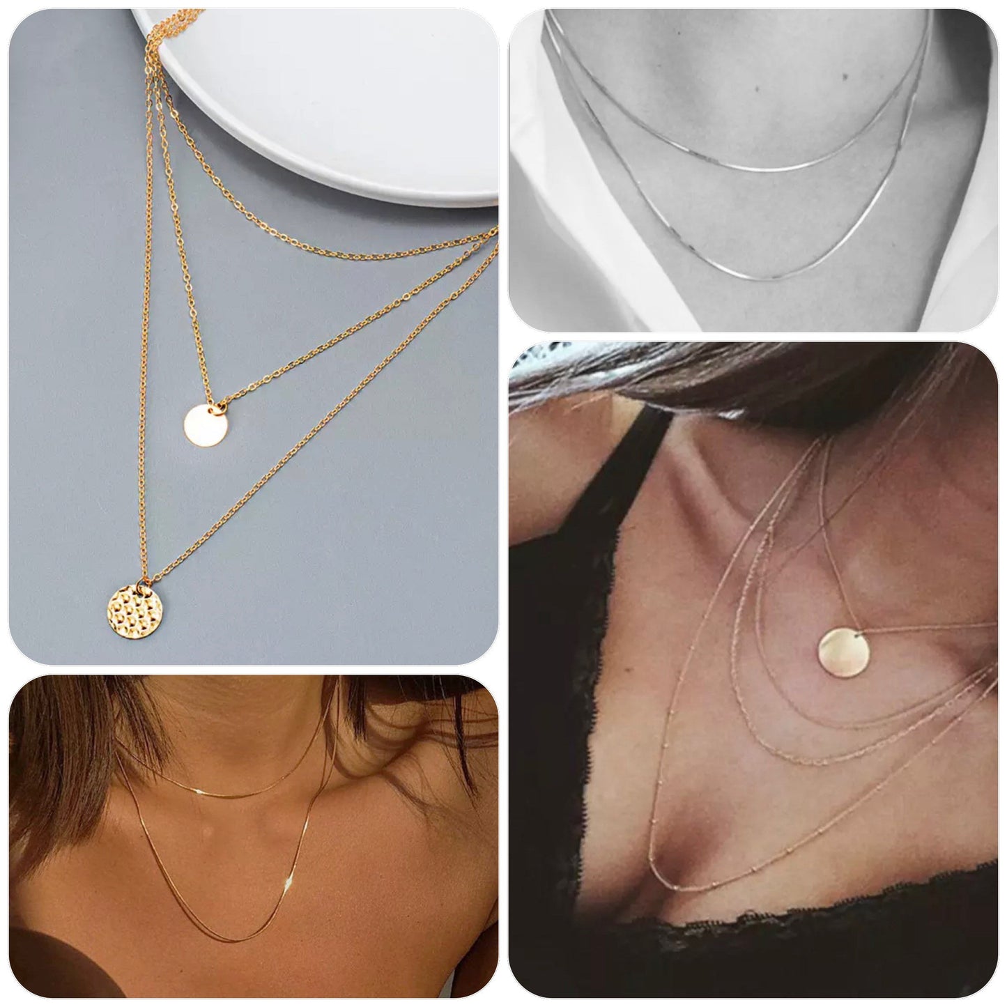 Collier fin à plusieurs rangs couleur or acier ou laiton, collier multirangs bohème chic - Ateliersdisa