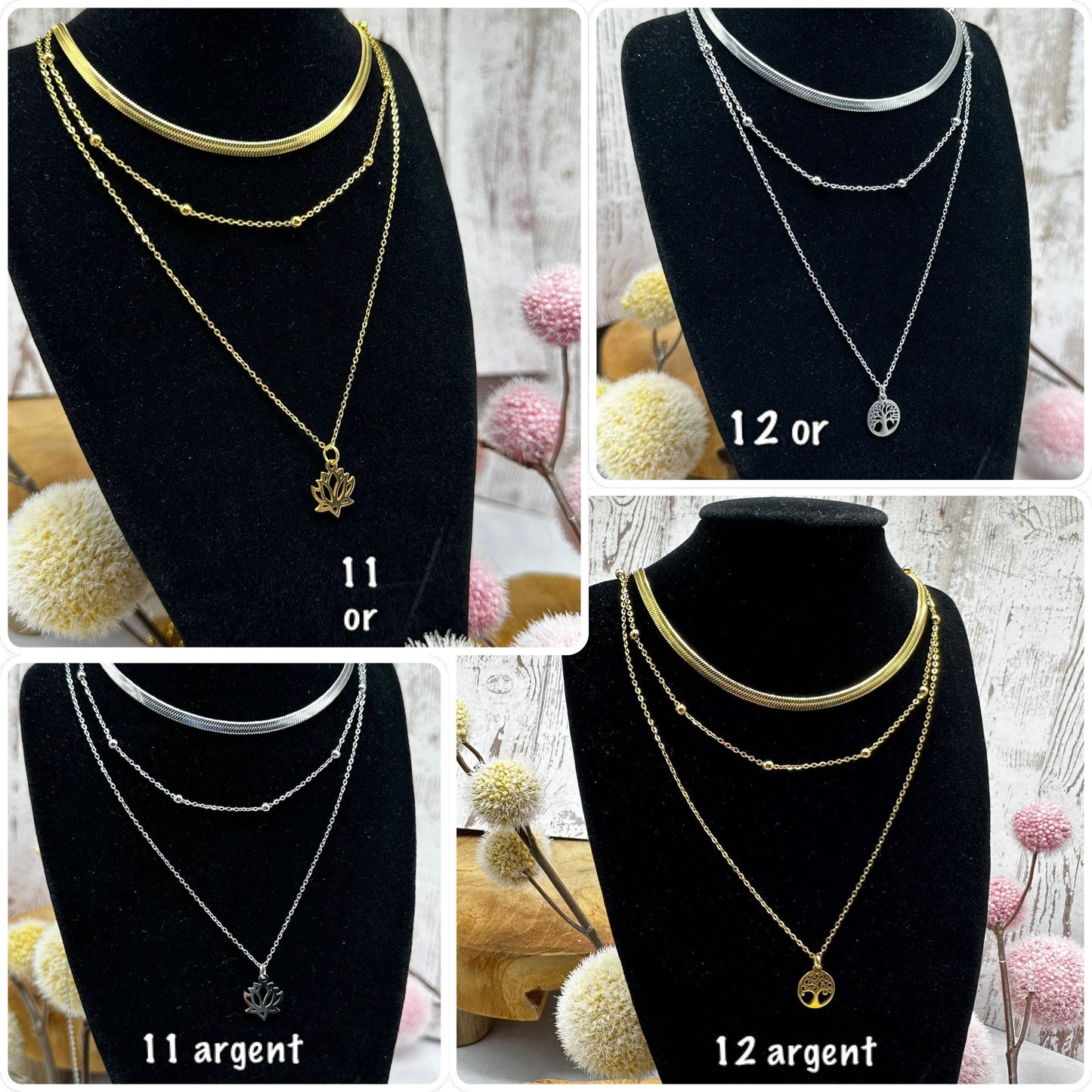 Collier multi-rangs pendentifs divers