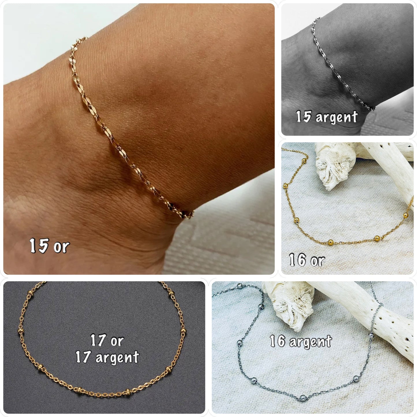 Bracelet cheville or acier, chaine cheville acier argent, bracelet cheville en laiton or ou argent - Ateliersdisa