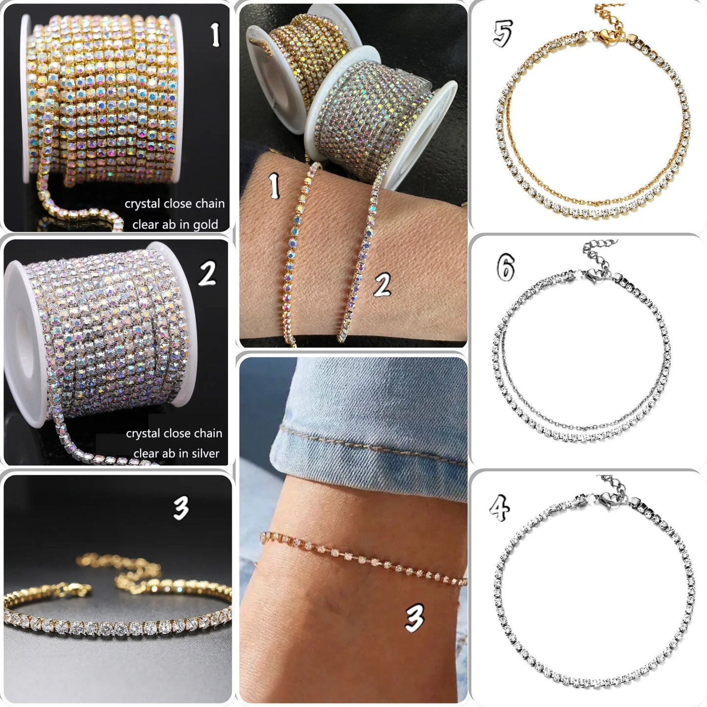 Bracelet de cheville tout strass en acier or ou argent. Bracelet de cheville strass doré ou argenté- Bracelet cheville mariée - Ateliersdisa