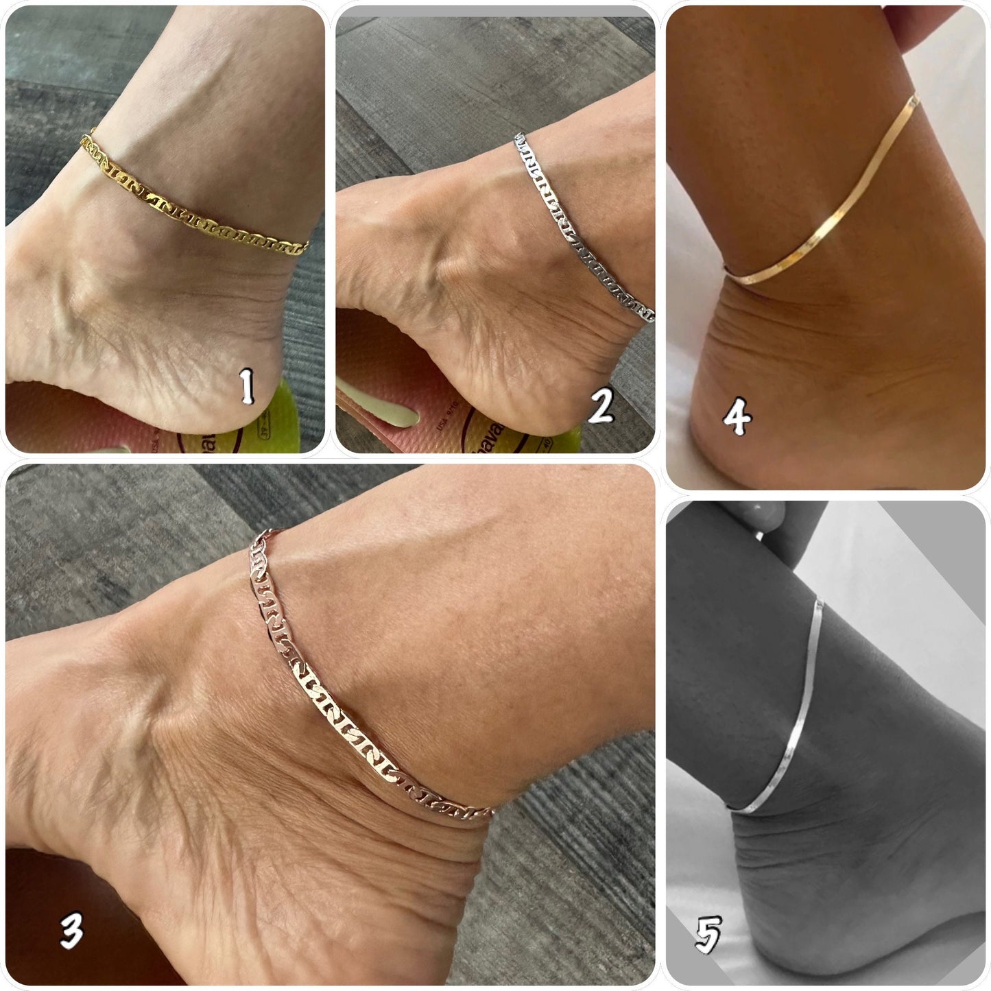 Bracelet cheville or acier inoxydable en maille serpent ou gourmette - Ateliersdisa
