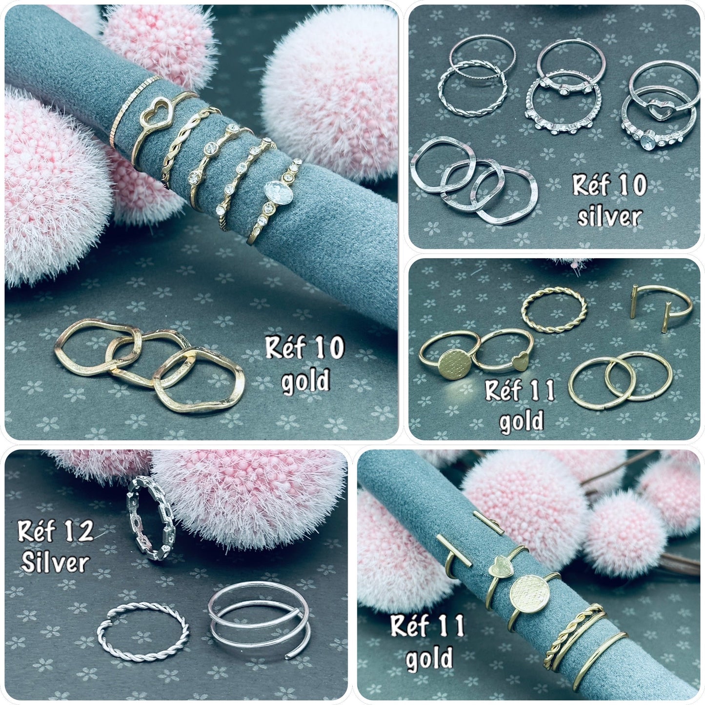 Ensemble de bague empilable couleur or ou argent