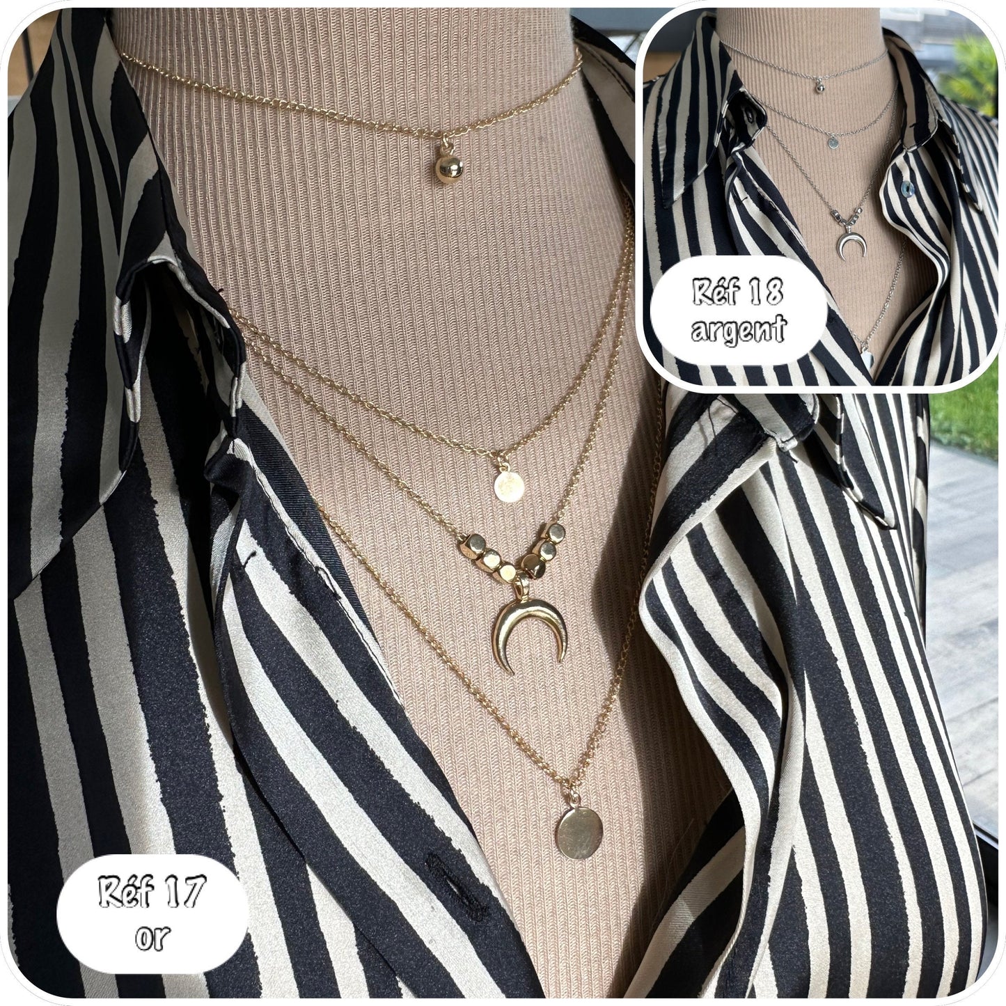Collier plusieurs rangs lune laiton argent ou or, collier multi-rangs médaille tendance bohème - Ateliersdisa