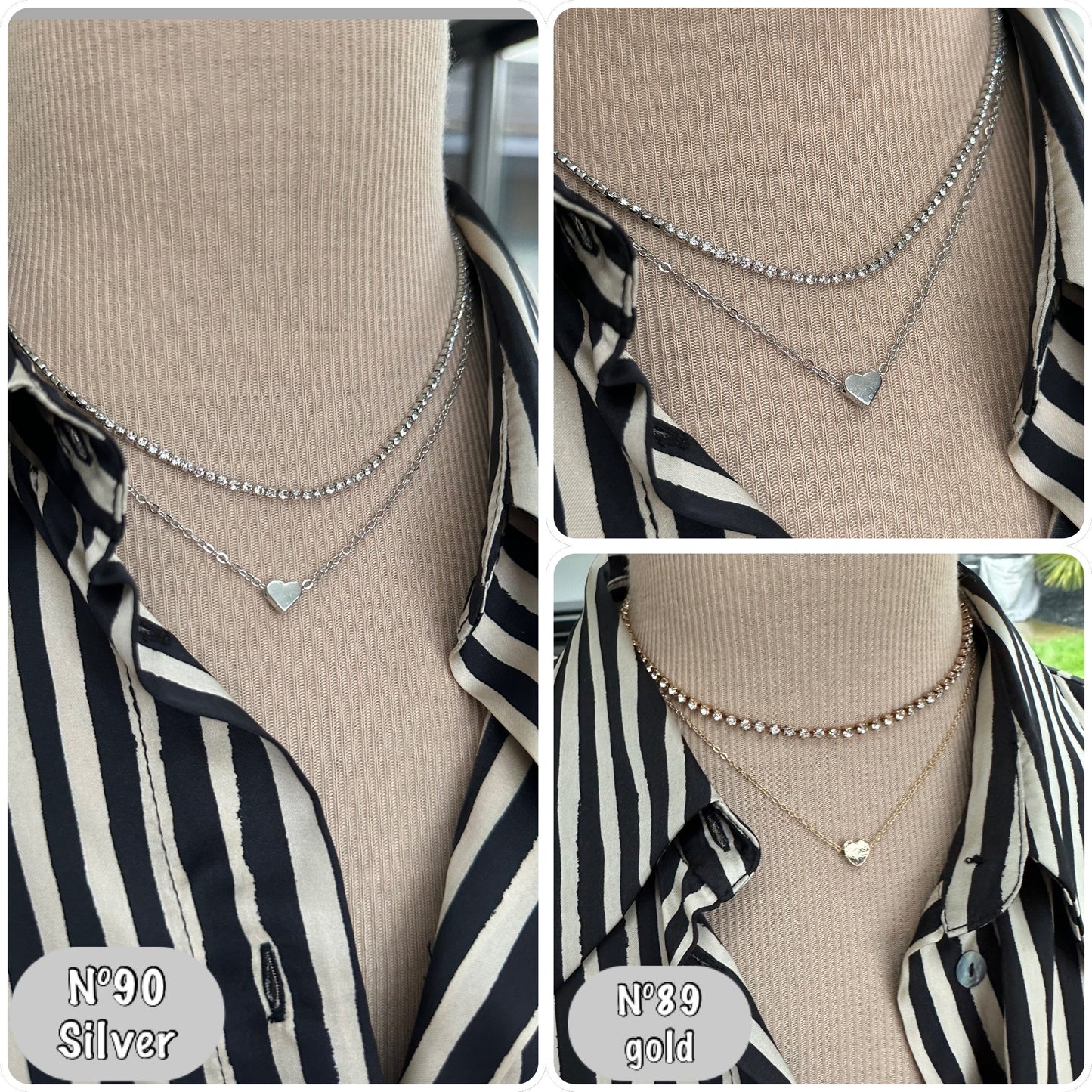 Collier strass 2 rangs pendentif au choix cœur, lune, étoile en acier ou laiton - Ateliersdisa