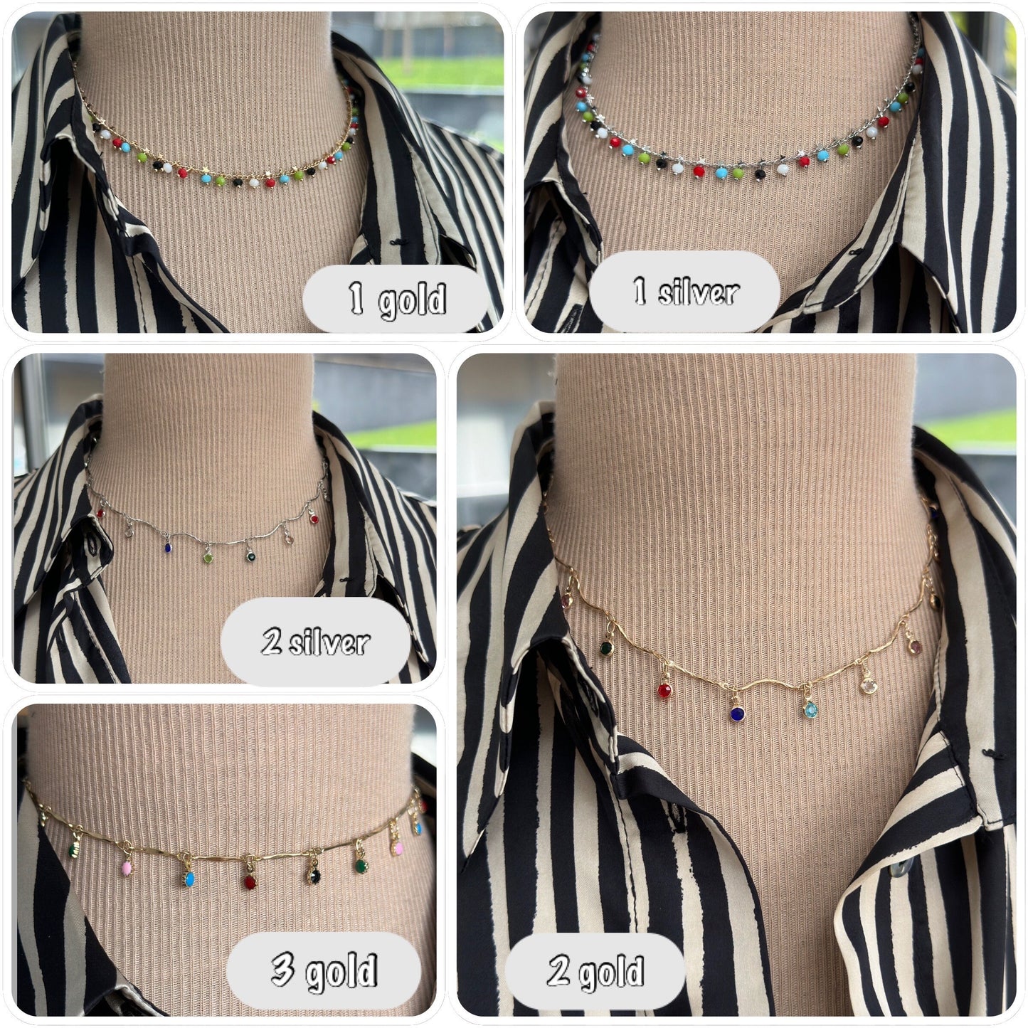 Collier ras de cou pampilles émail multicolore or , collier fin émail multicolore, collier chocker émail - Ateliersdisa