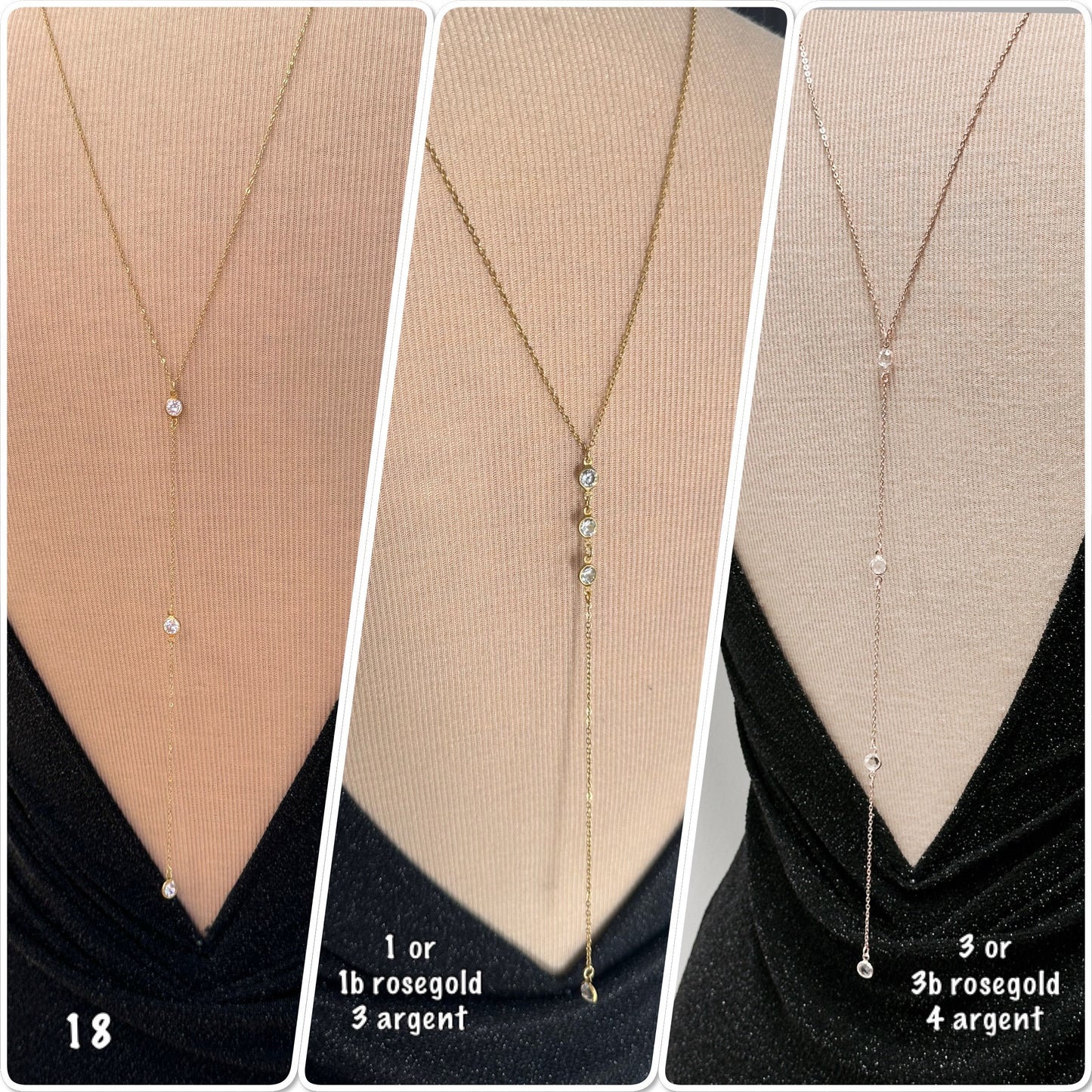 Collier dos nu strass, collier chaine arrière or, bijoux de dos plus de modèles sur Ateliersdisa