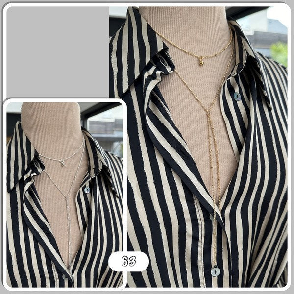 Collier 2 rangs châle forme Y en laiton or ou argent, collier 2 rangs cravate - Ateliersdisa