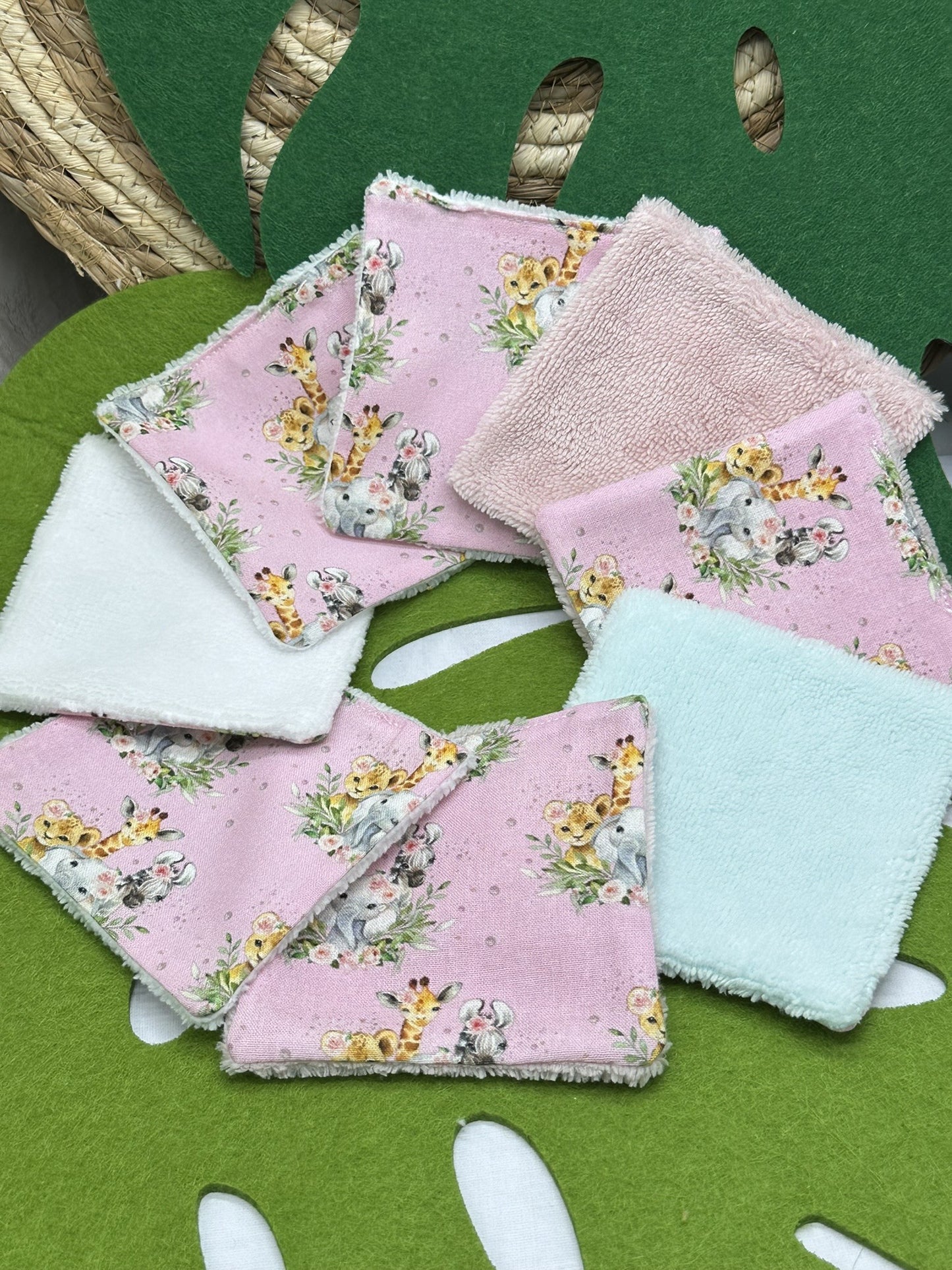 Lingettes bébé lavable motifs animaux savane lot de 10 lingettes zéro déchet - Ateliersdisa