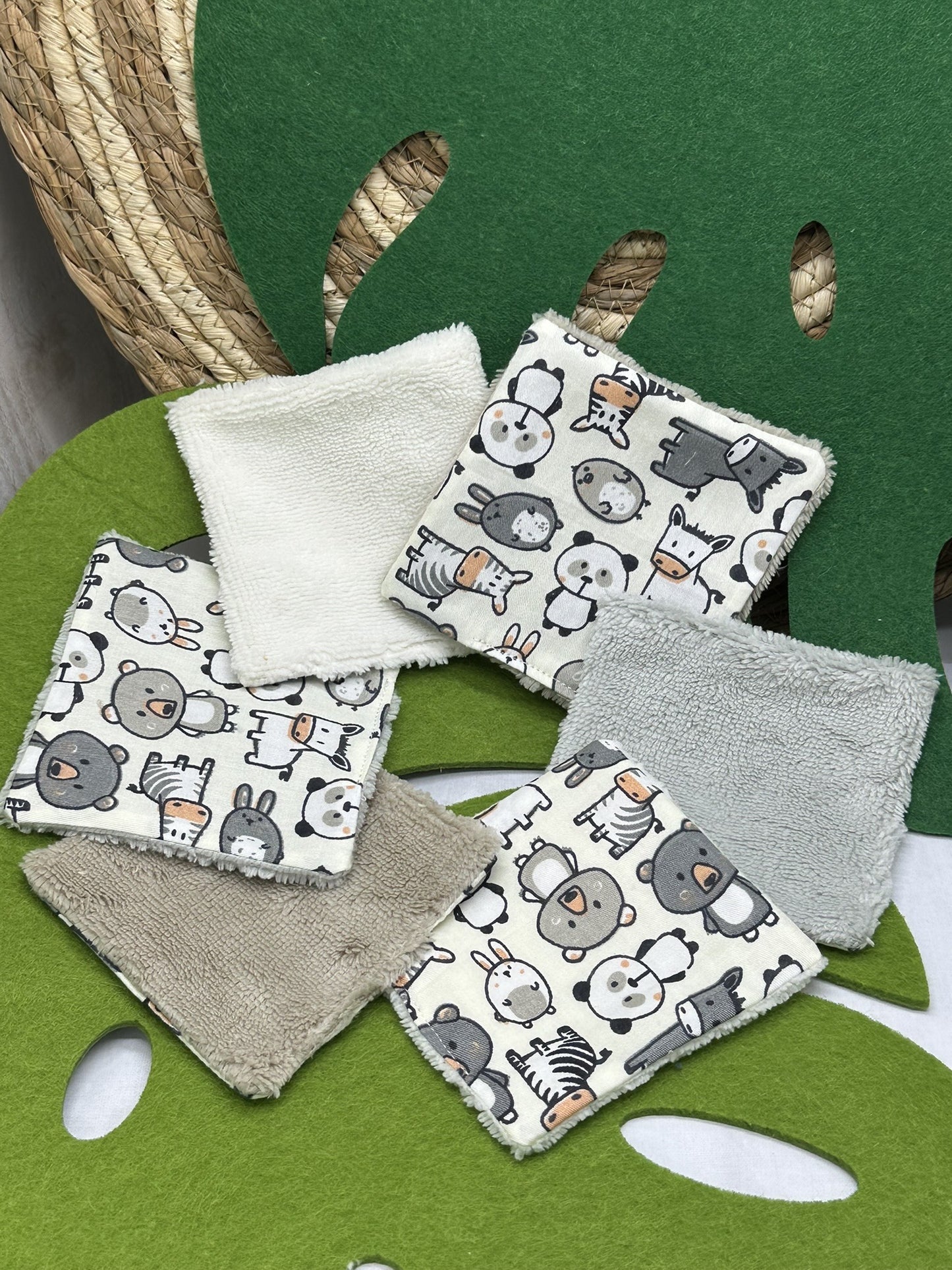 Lingettes bébé lavable motifs animaux lot de 10 lingettes zéro déchet - Ateliersdisa