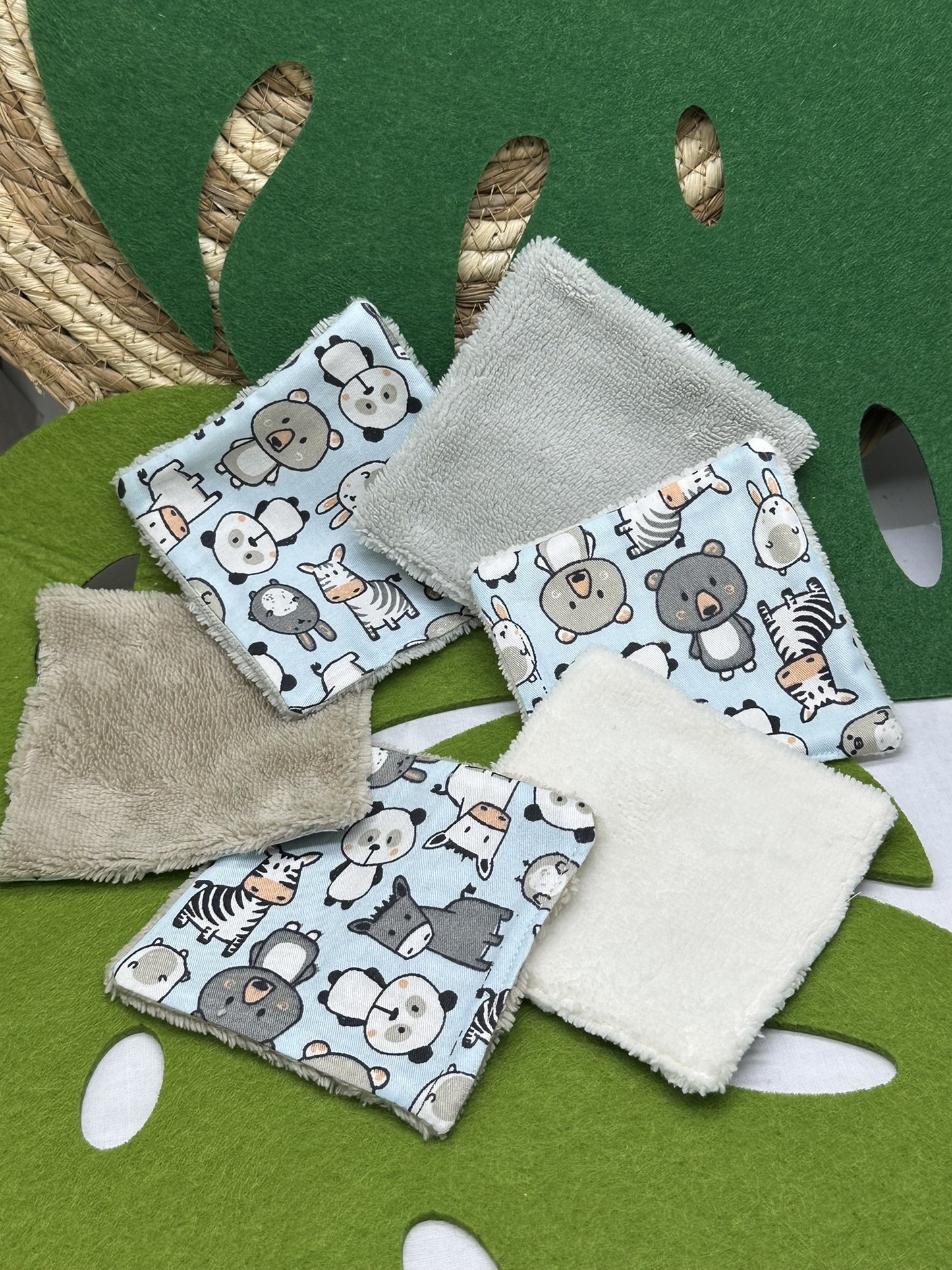 Lingettes bébé lavable motifs animaux lot de 10 lingettes zéro déchet - Ateliersdisa