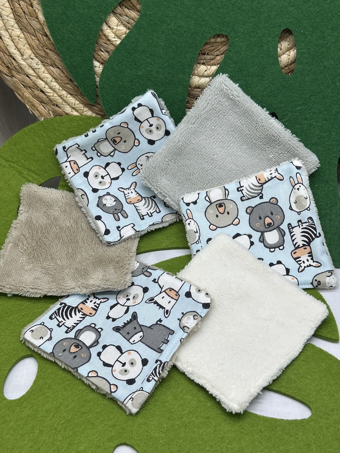 Lingettes bébé lavable motifs animaux lot de 10 lingettes zéro déchet - Ateliersdisa