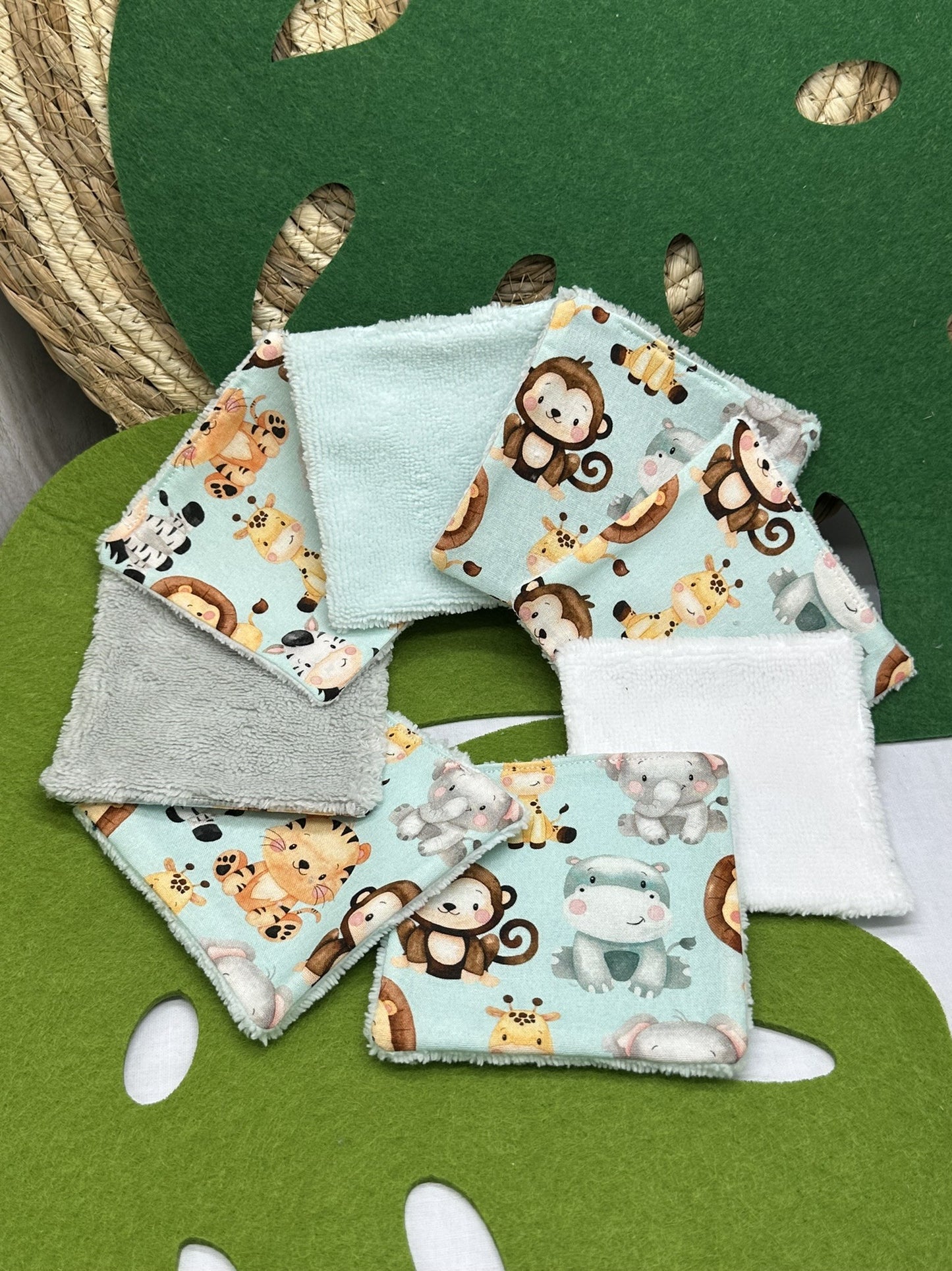 Lingettes bébé lavable motifs animaux savane lot de 10 lingettes zéro déchet - Ateliersdisa