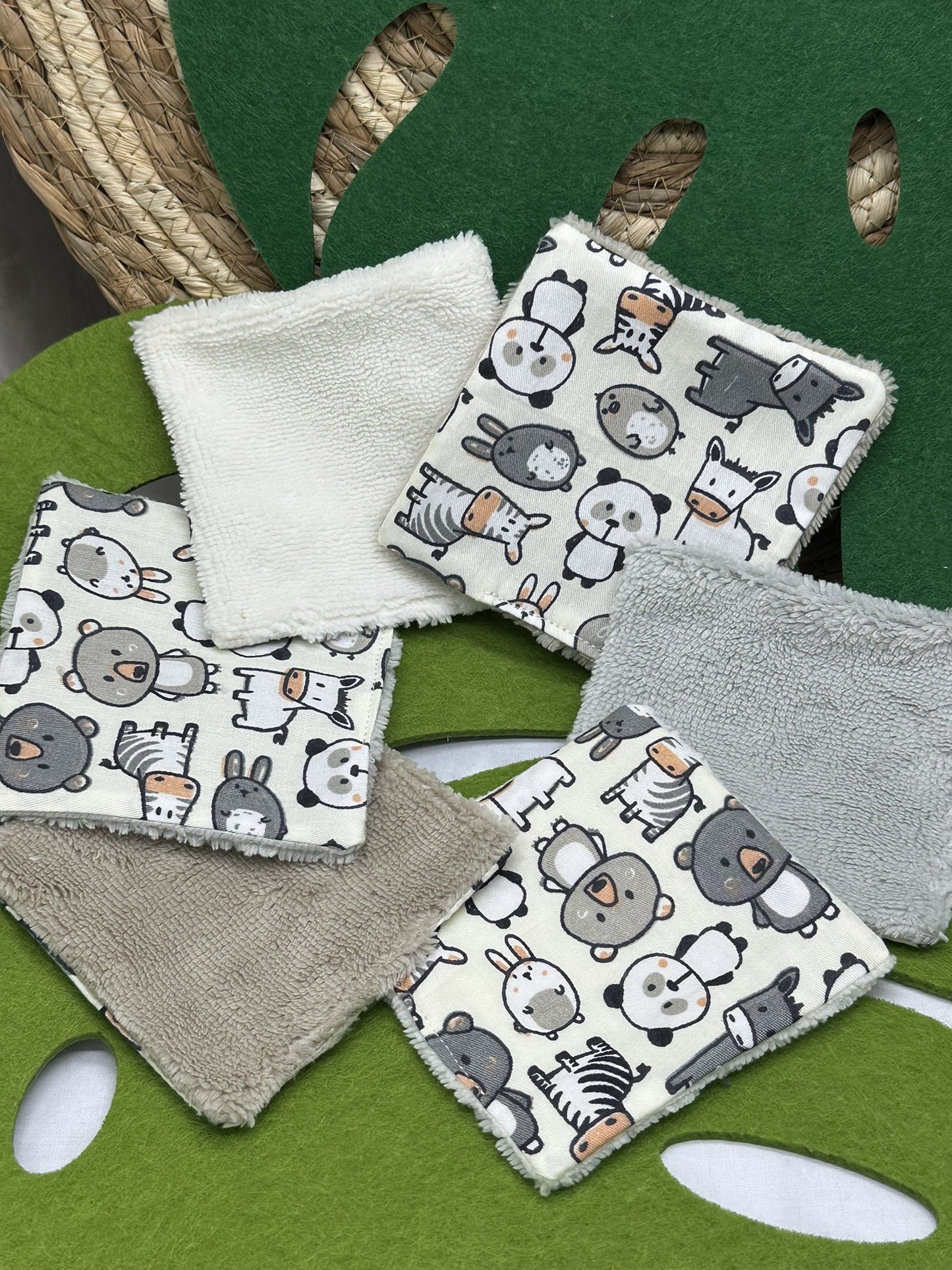 Lingettes bébé lavable motifs animaux lot de 10 lingettes zéro déchet - Ateliersdisa