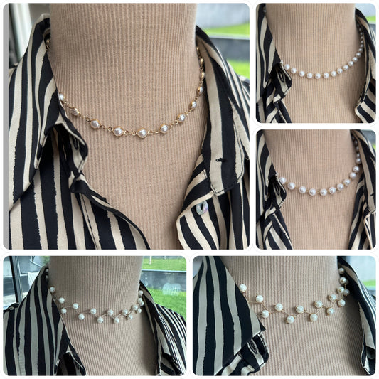 Collier ras de cou perles fantaisie avec chaînette réglable - Ateliersdisa