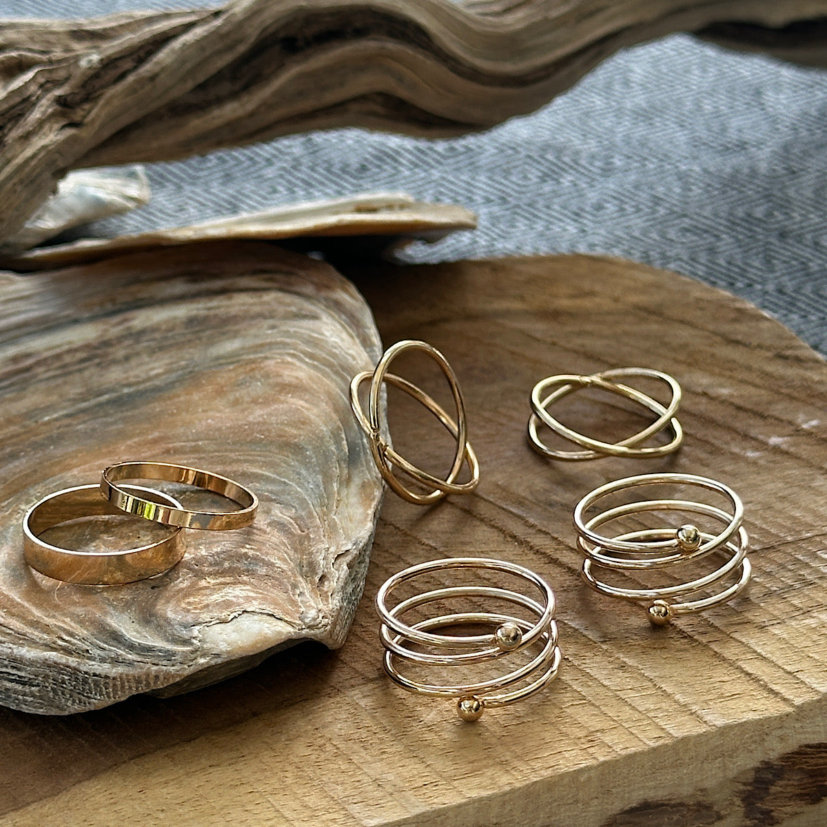 Lot de bagues fines dorées en laiton – Style bohème minimaliste ajustable